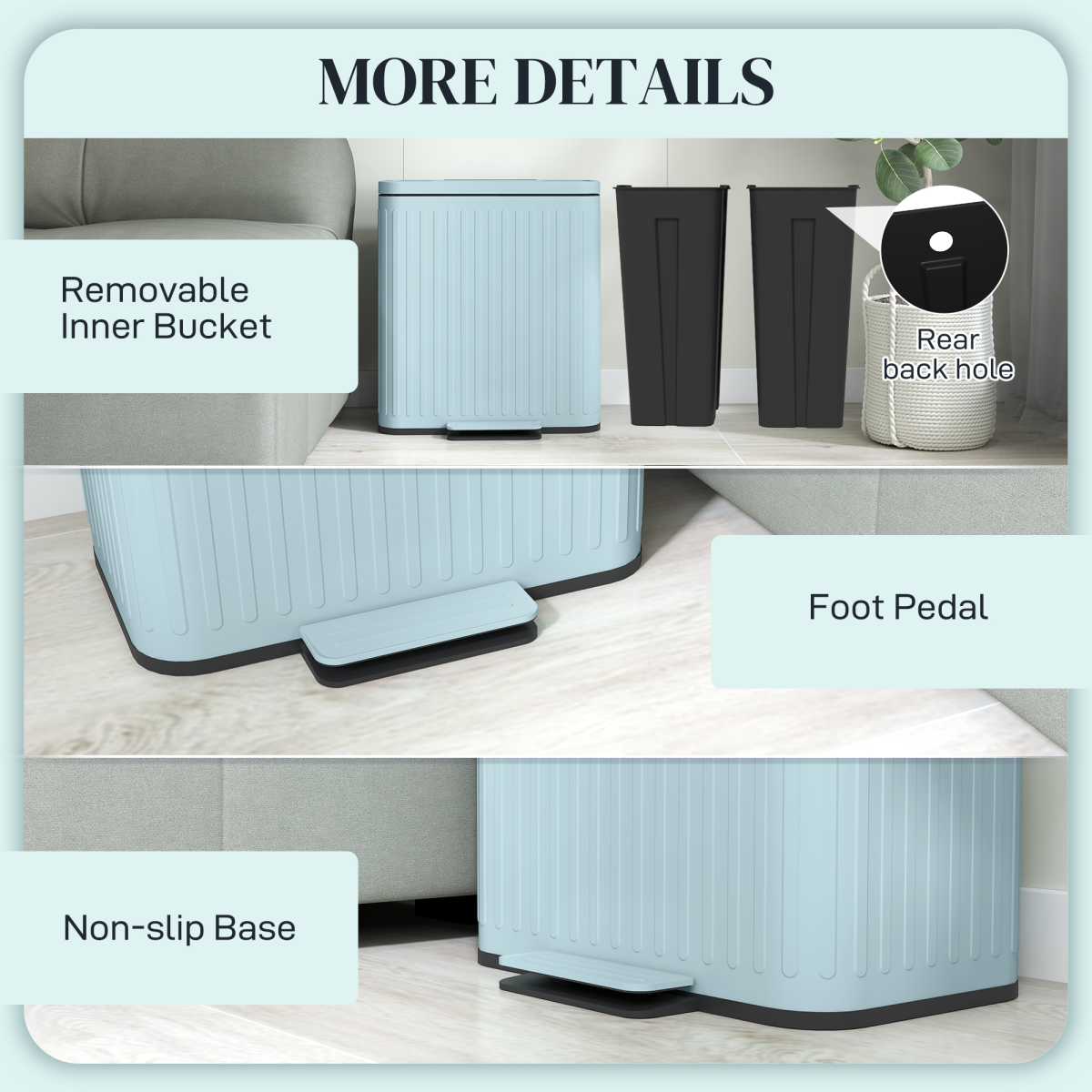 HOMCOM Double Pedal Rubbish Bin, 2 x 20L, Soft-Close Lid