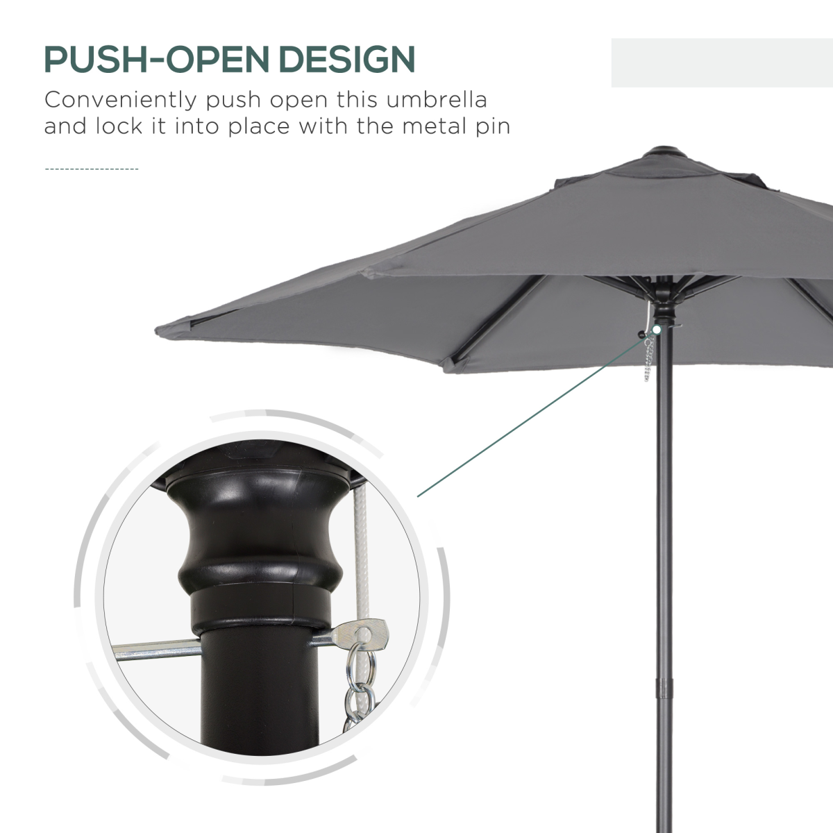 Outsunny 1.96m Dark Grey Outdoor Parasol Patio Umbrella with Aluminium Frame and 6 Steel Ribs