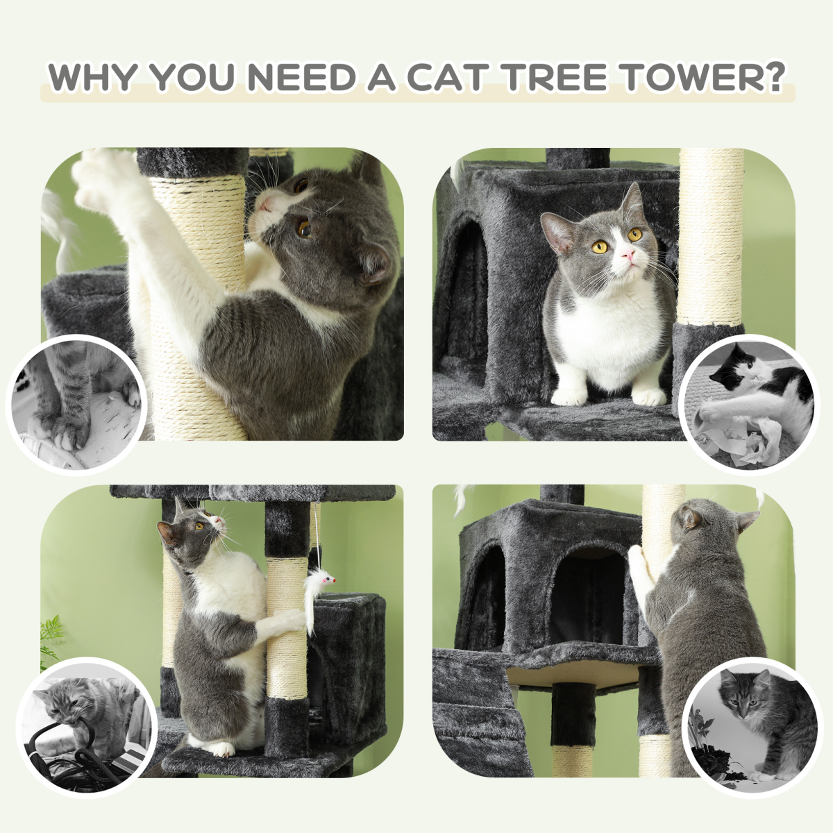 PawHut Cat Tree Scratcher Activity Centre, Condo Scratching Post Toy Bed