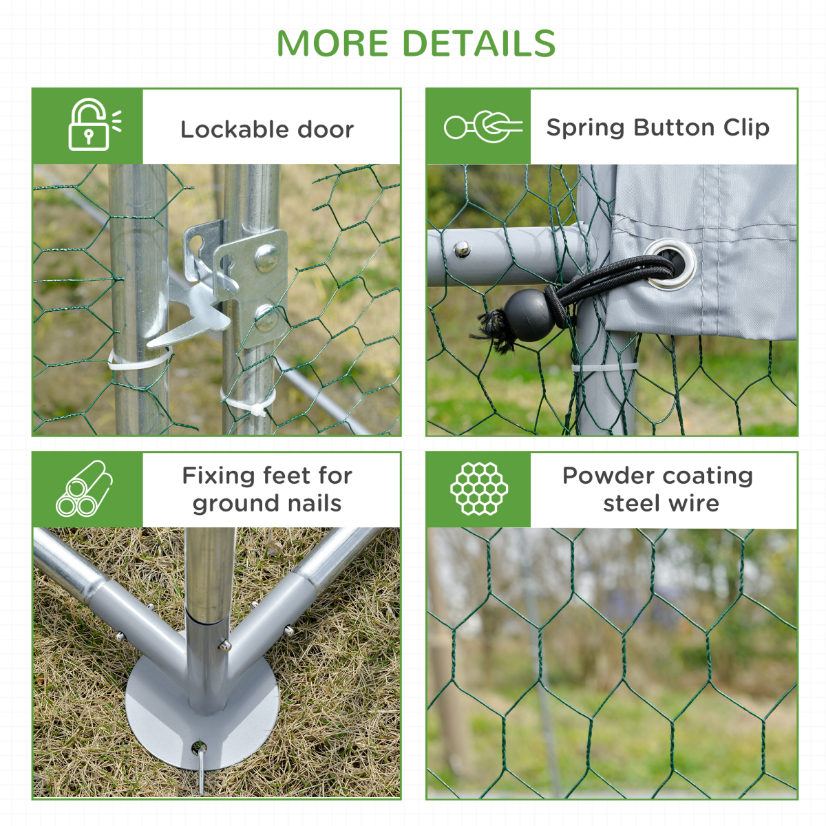 Walk-In Galvanised Chicken Run with Cover 2.8 x 3.8 x 2m