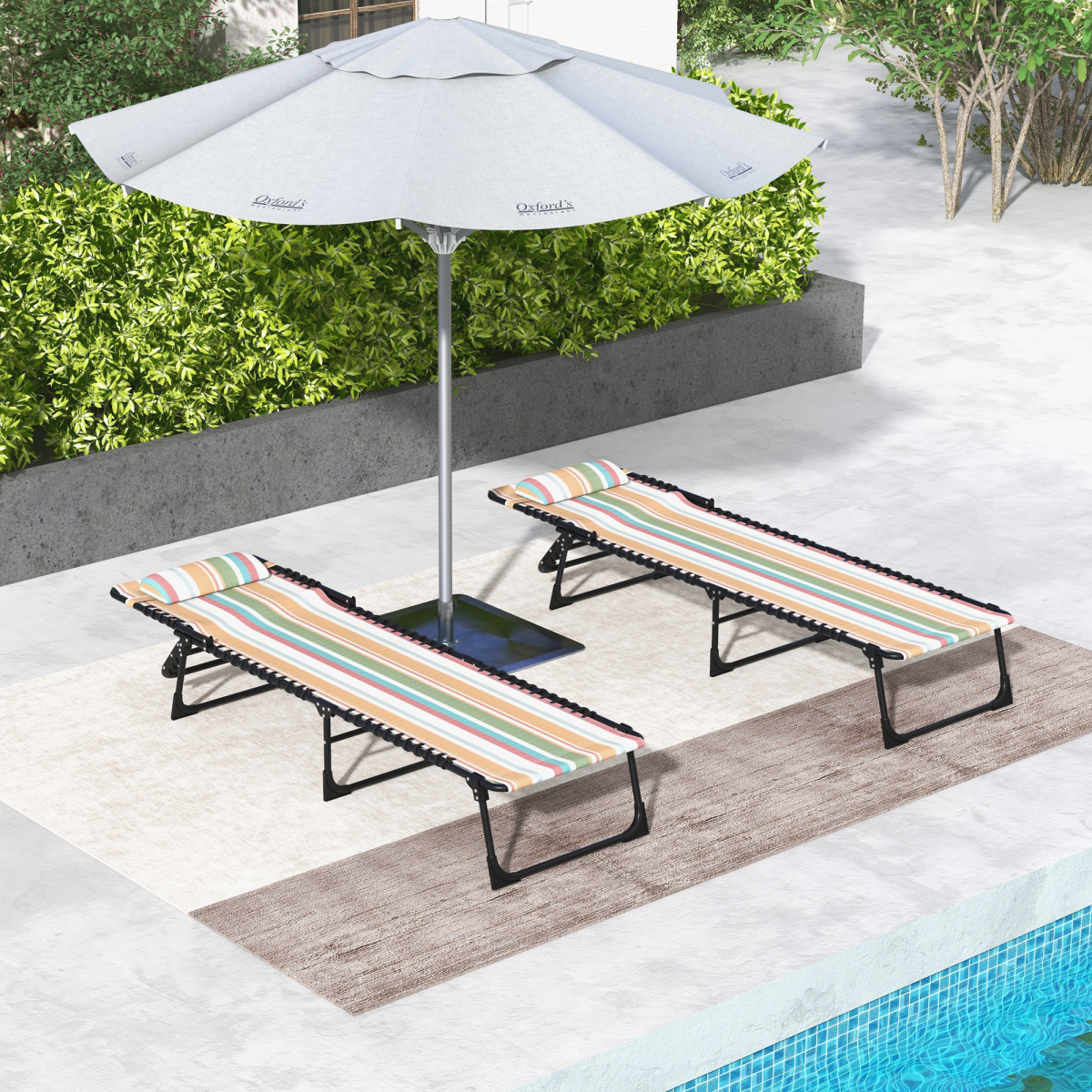 Outsunny 2-Piece Folding Beach Chaise Loungers, 4-Position Adjustable