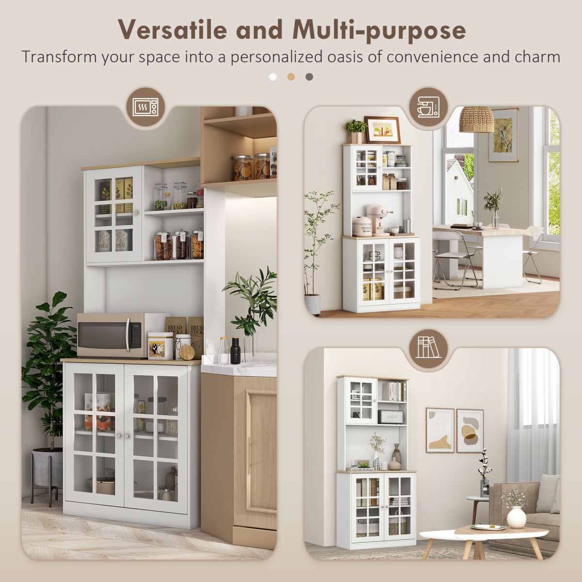 183cm Sideboard Grid Glass Doors Shelves Kitchen 72" Solid w/Glass Door