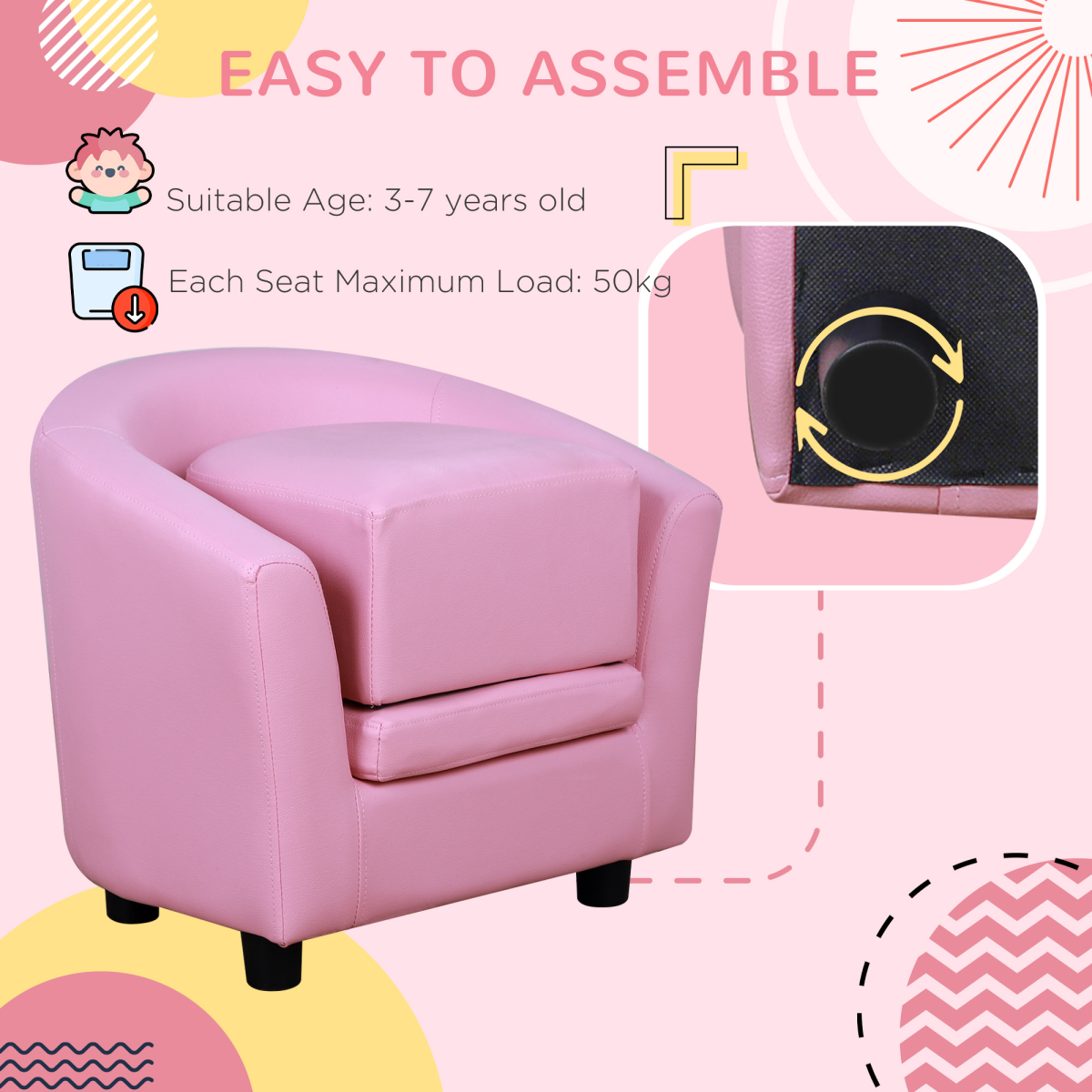 HOMCOM Kids Mini Sofa with Ottoman, Pink Children Armchair