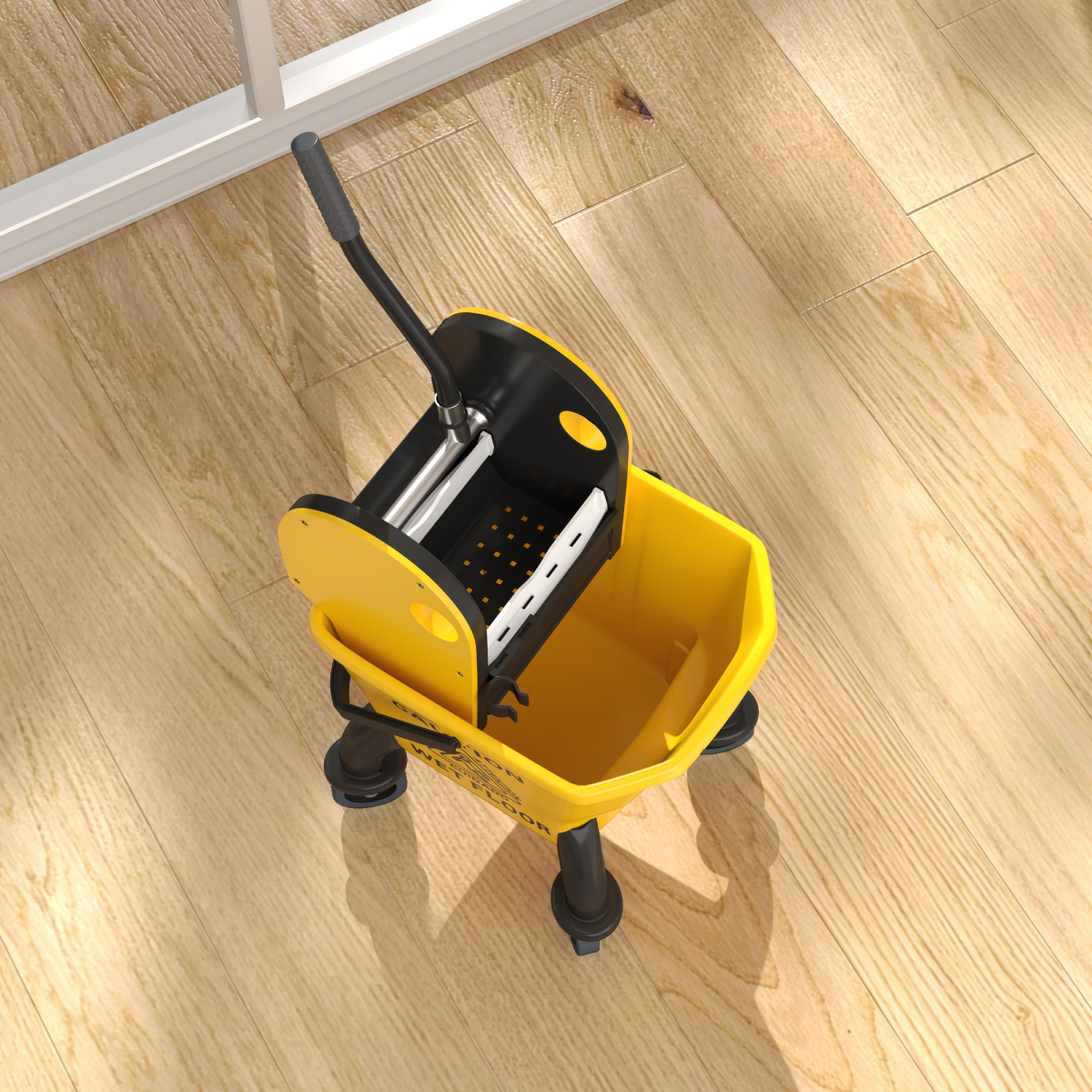HOMCOM 26L Mop Bucket with Wringer, Wheels, Mop Included, Yellow