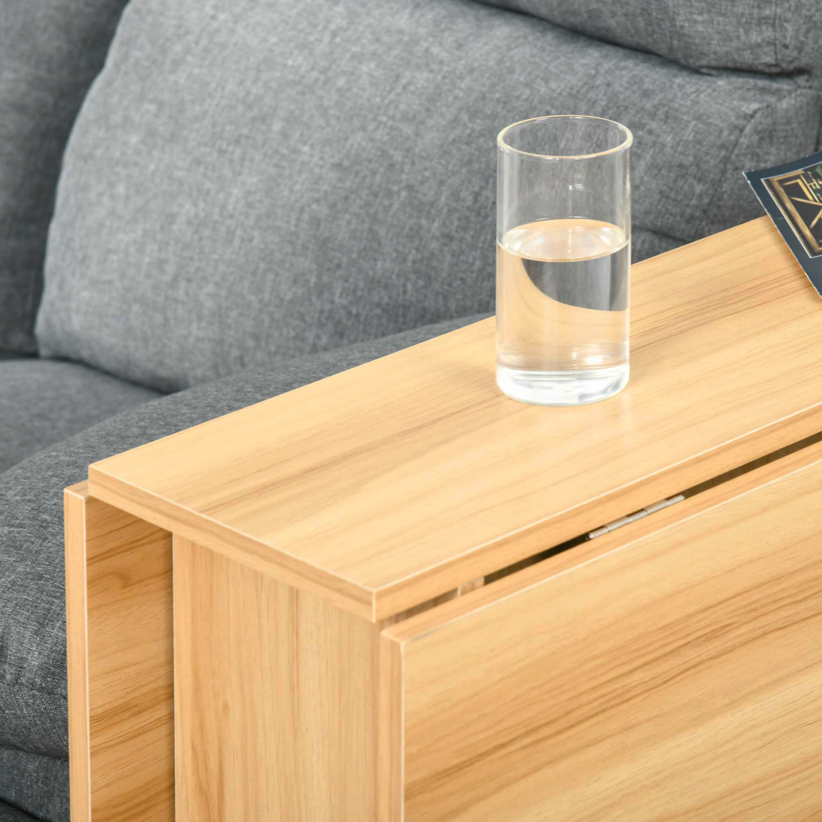 HOMCOM Foldable Dining Table with Storage Shelves, Teak