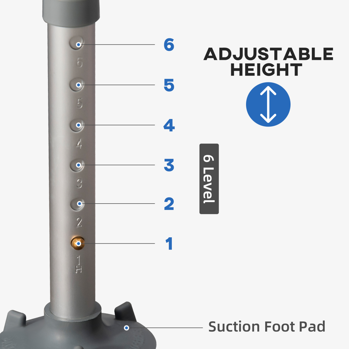 EVA Padded Adjustable Height Shower Stool with Back and Arms, 4 Suction Foot Pads