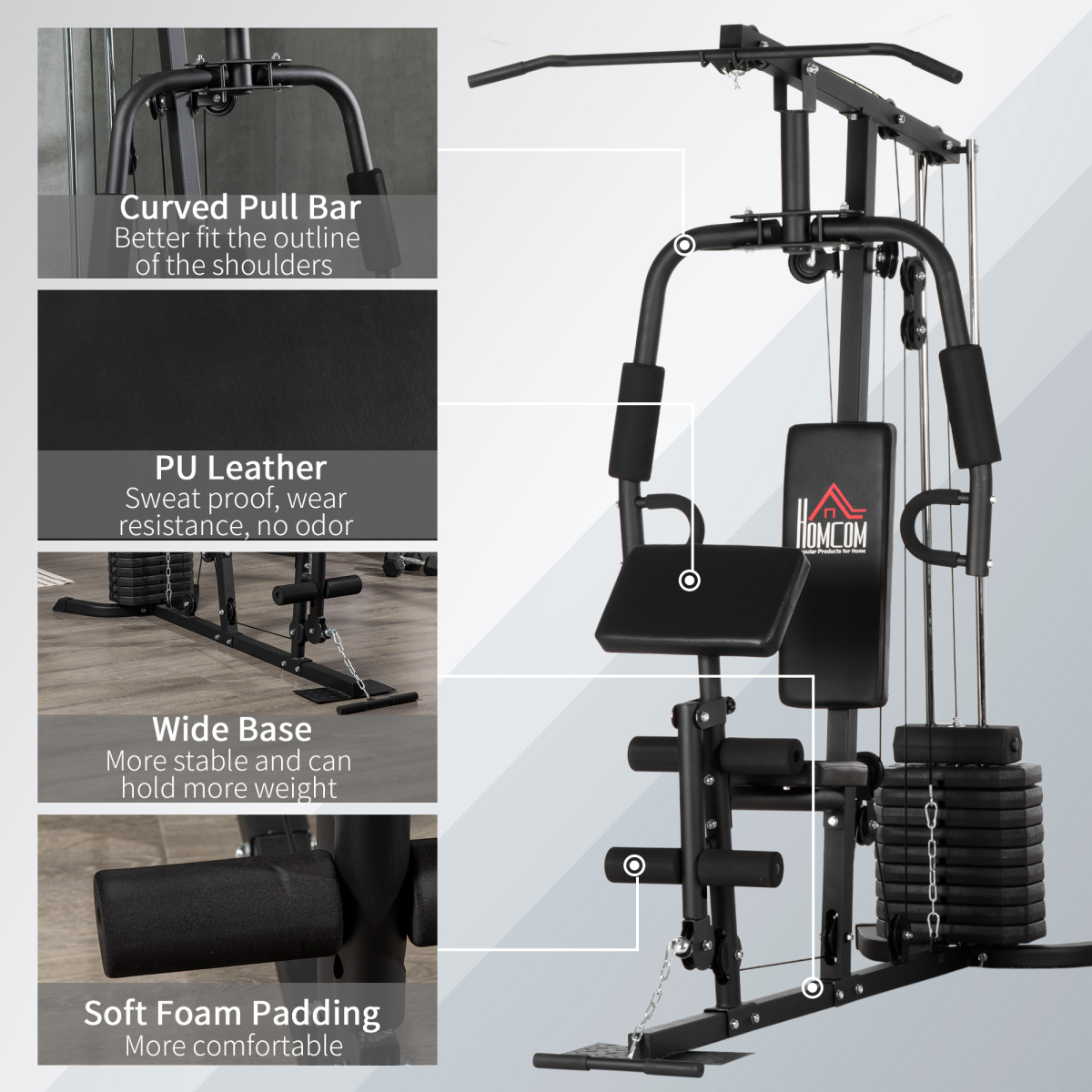Multifunction Home Gym Machine with 45kg Weight Stack for Full Body Strength Training, Lat Pulldown, Pec Fly, Chest Press and Leg Extension