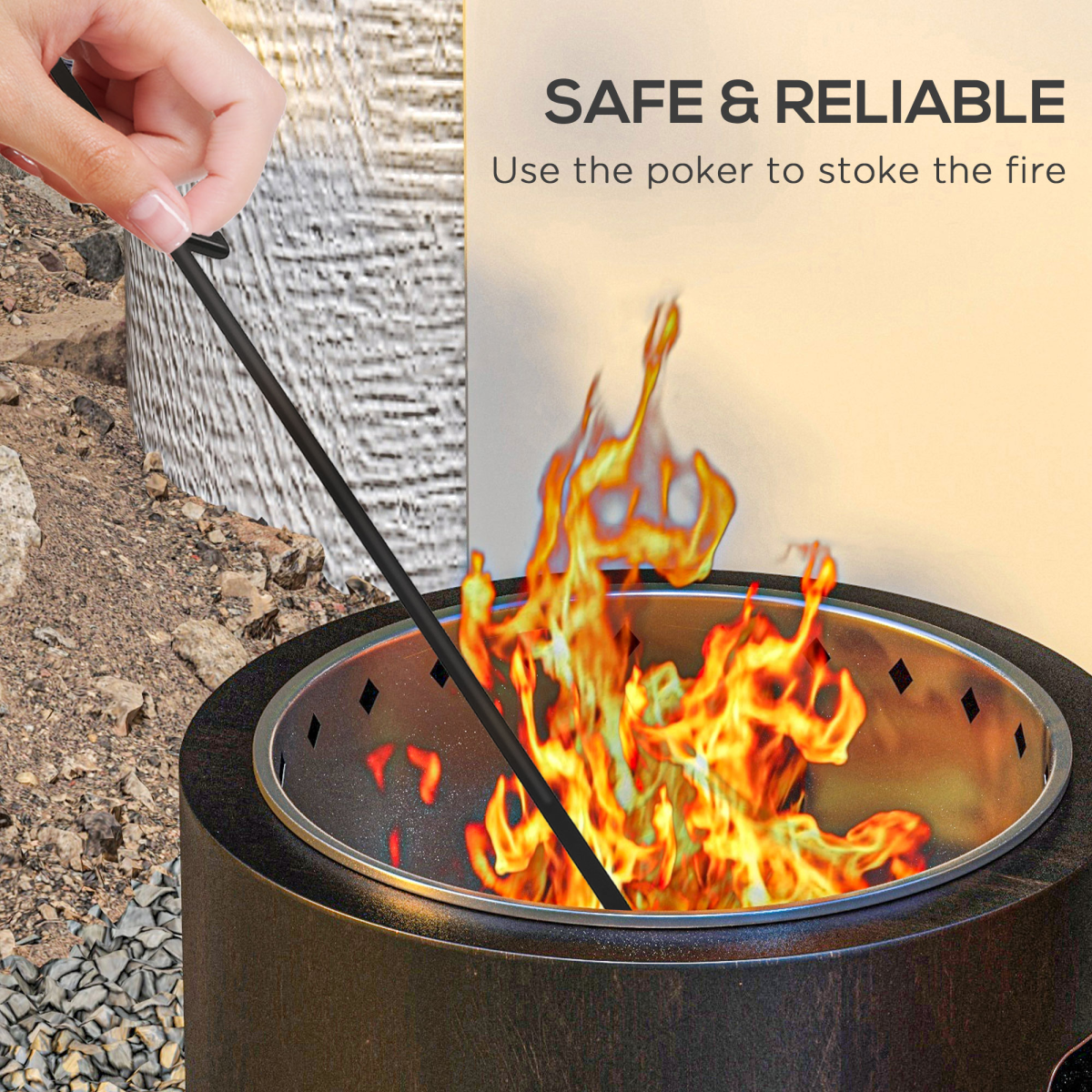 Outsunny 45cm Smokeless Wood Burning Metal Fire Pit with Poker, Black