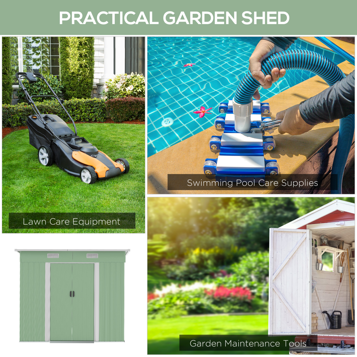 Outsunny 6.8 x 4.3ft Outdoor Garden Storage Shed, Green Corrugated Metal Shed with Sliding Door, Sloped Roof and Front Vents