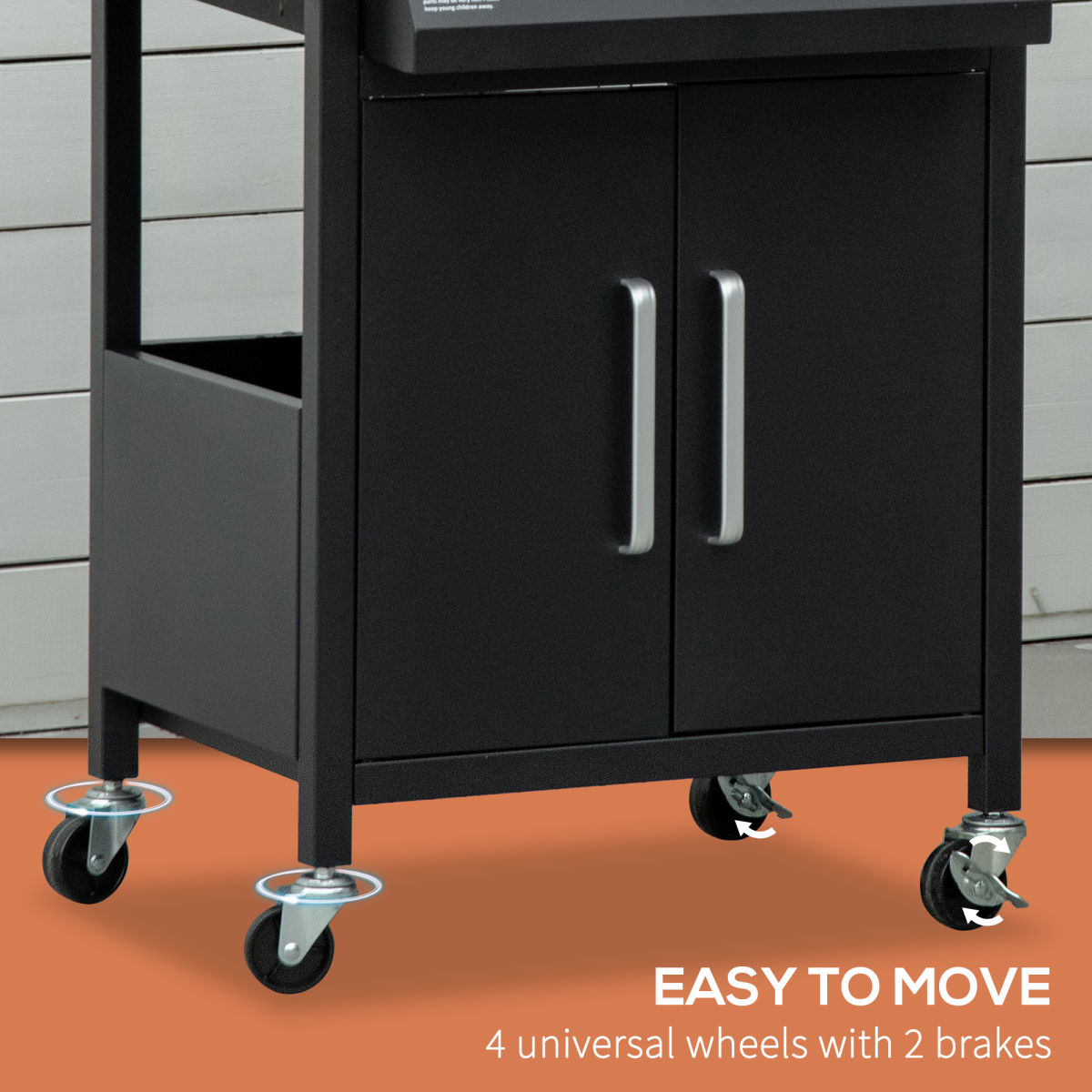 Outsunny 3 Burner Gas BBQ Grill with Lid, Warming Rack, Side Shelves, Storage Cabinet, Wheels, Piezo Ignition
