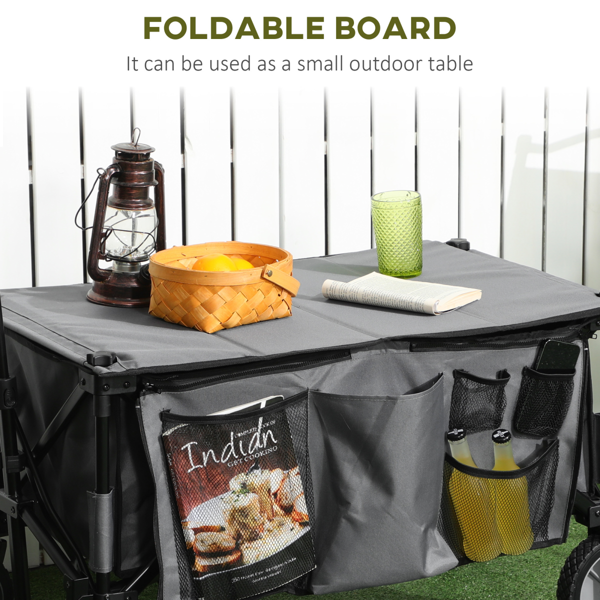 Folding Garden Trolley Collapsible Camping Trolley Steel with Folding Board