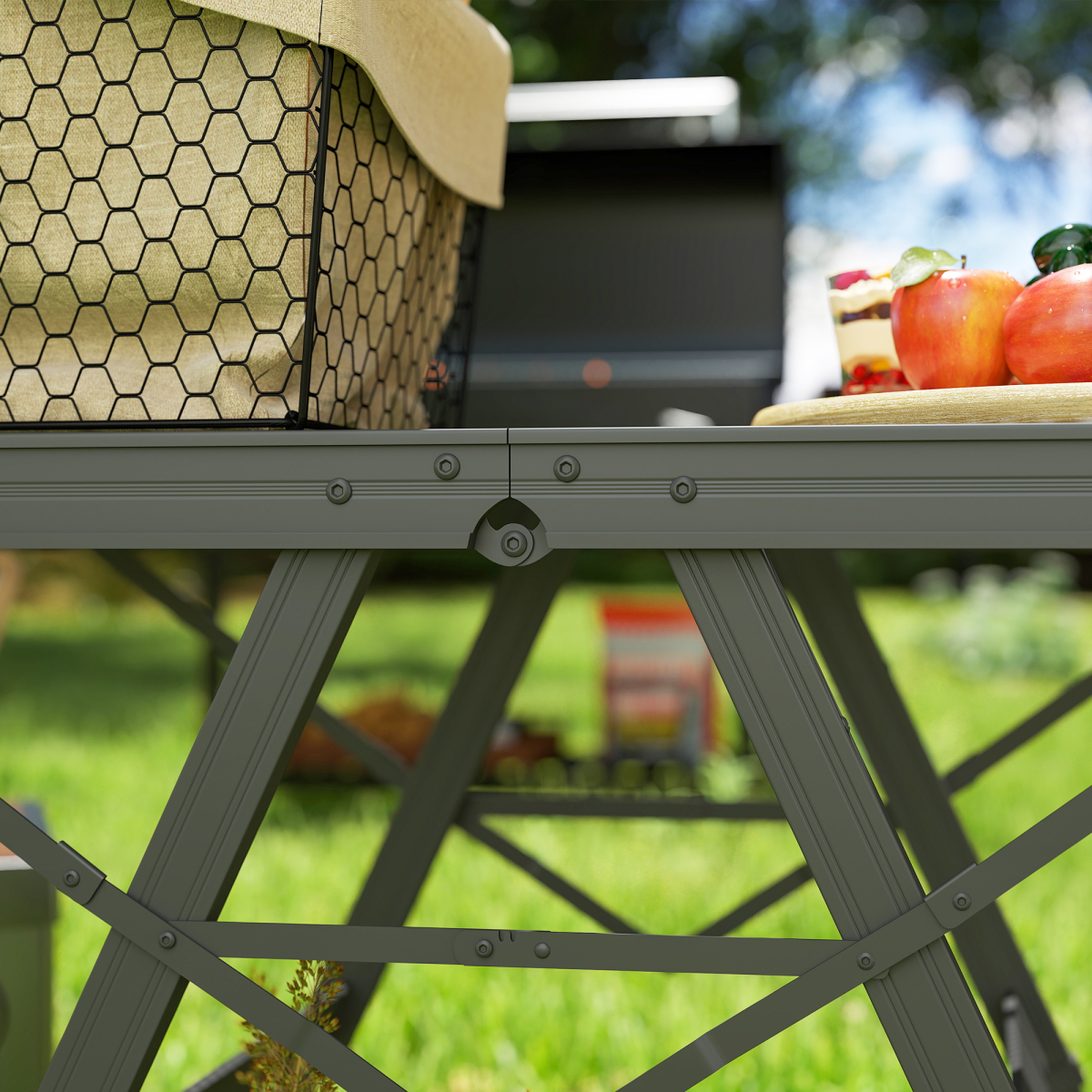 Outsunny Folding Camping Table with Adjustable Heights, Mesh Top