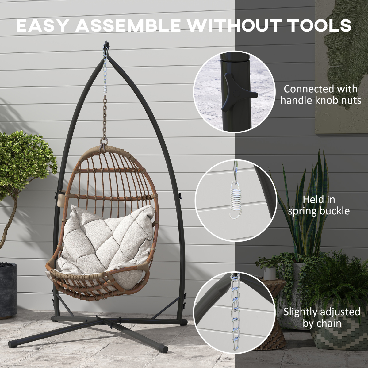 Outsunny Steel Hammock Chair Stand with Cup Holder, Black