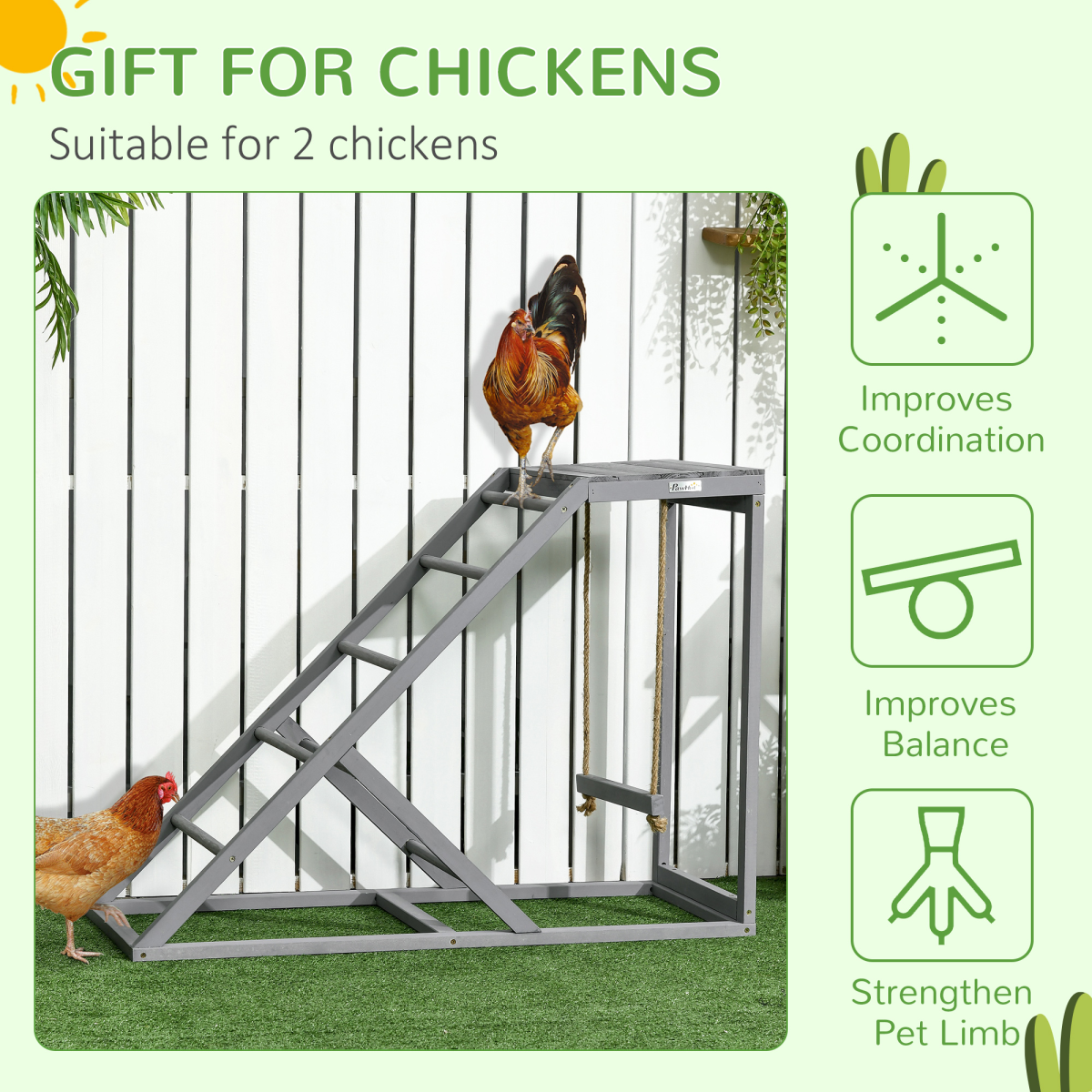 PawHut Chicken Coop Toy with Swing, Ladder & Platform for 2 Chickens