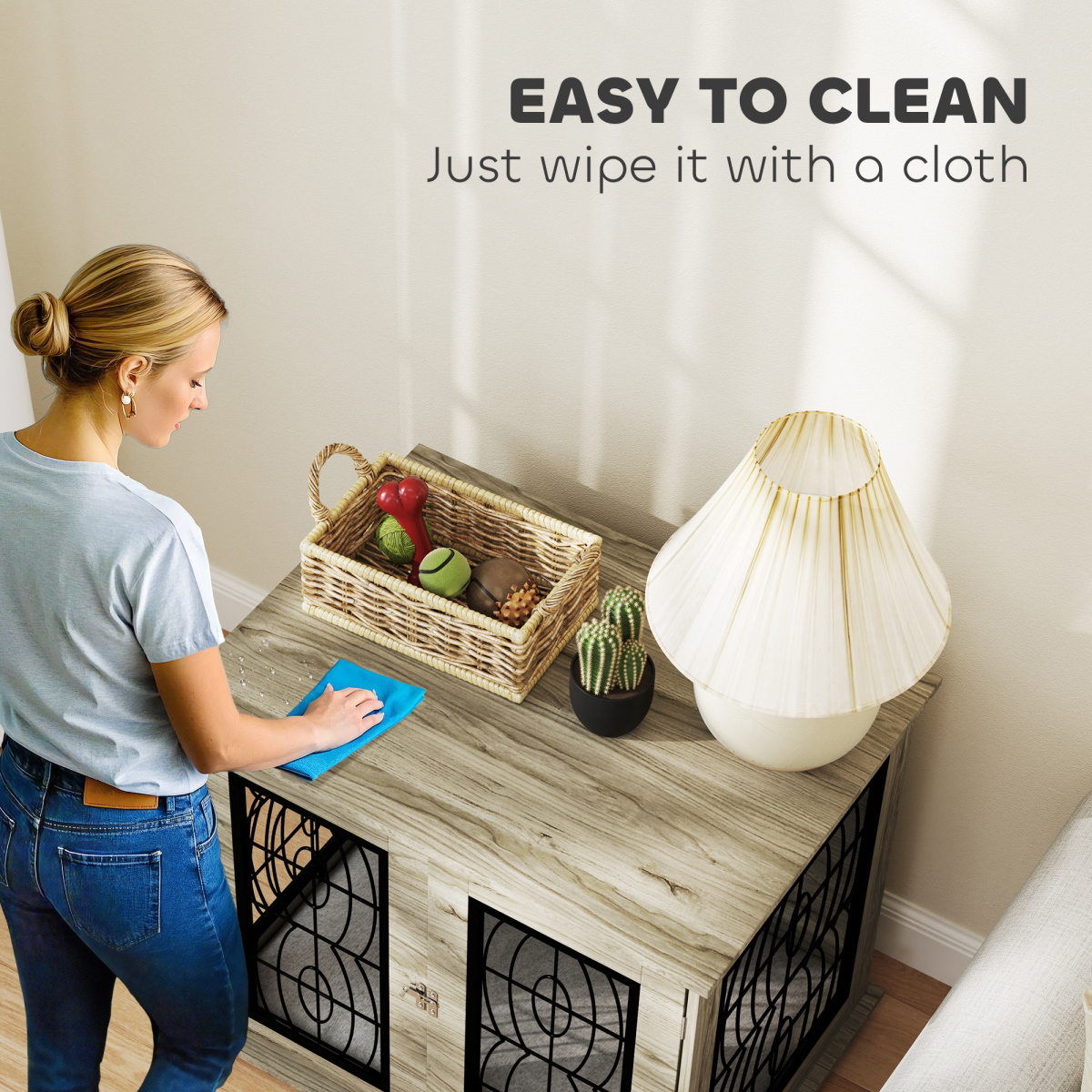 PawHut Dog Crate Furniture End Table for Medium Dogs with Cushion