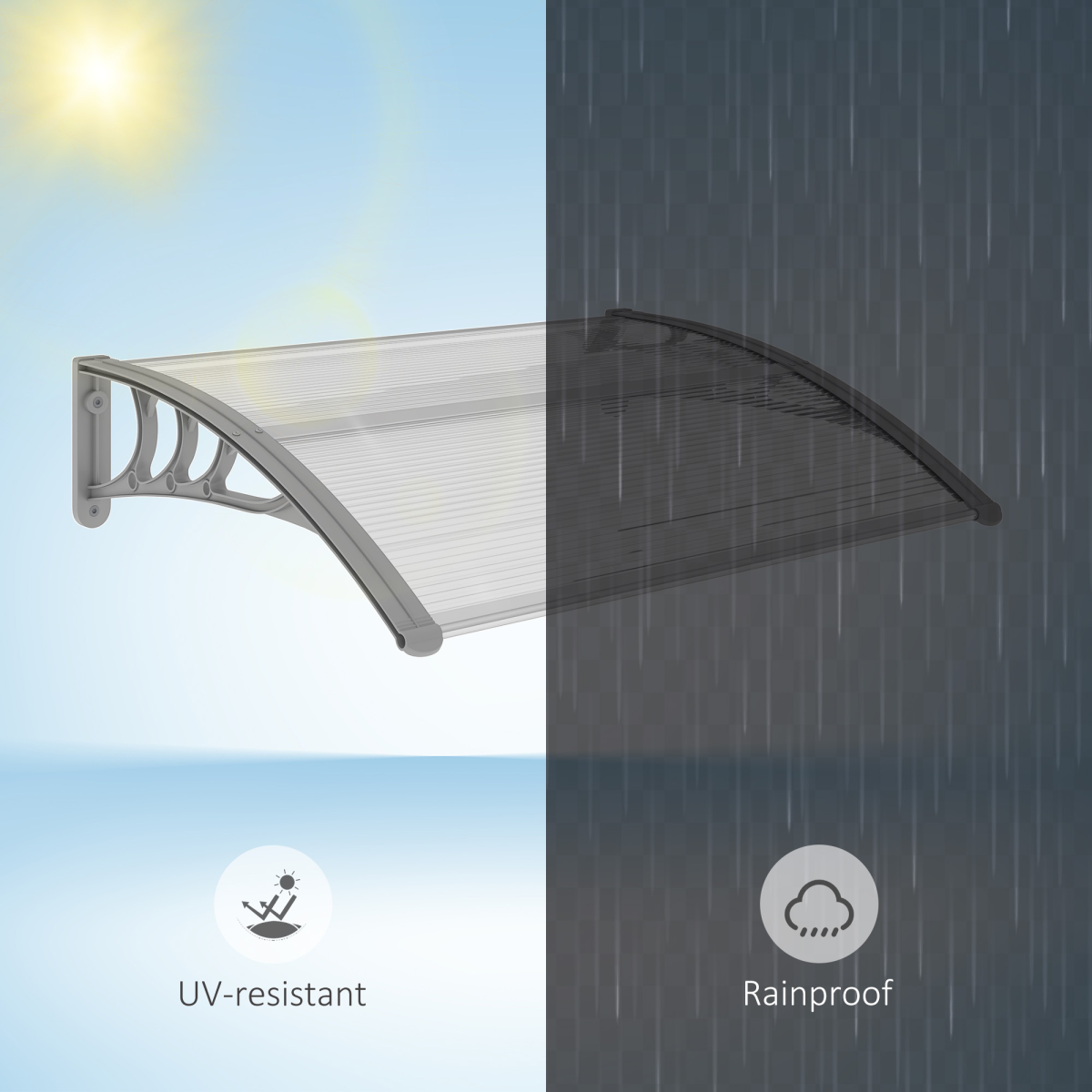 Outsunny Clear Polycarbonate Door Canopy Awning with UV-Resistant Layer, Wall Mount Kit Included, for Windows, Doorways and Balconies