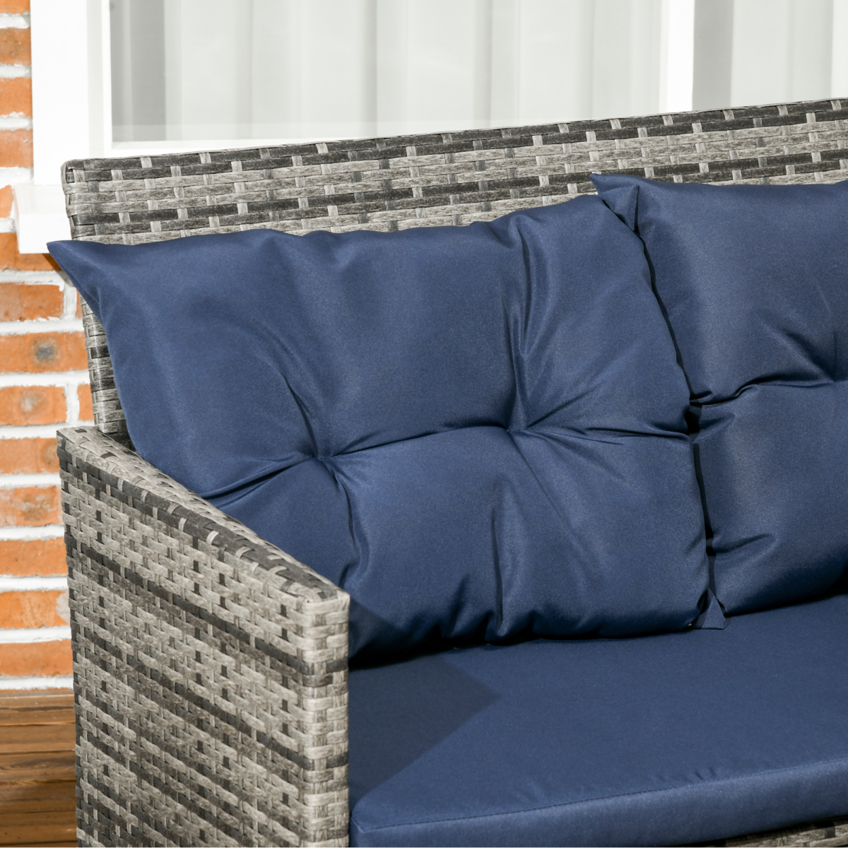 Outsunny 6 Piece Patio Wicker Rattan Sofa Set with Cushions, Dark Blue