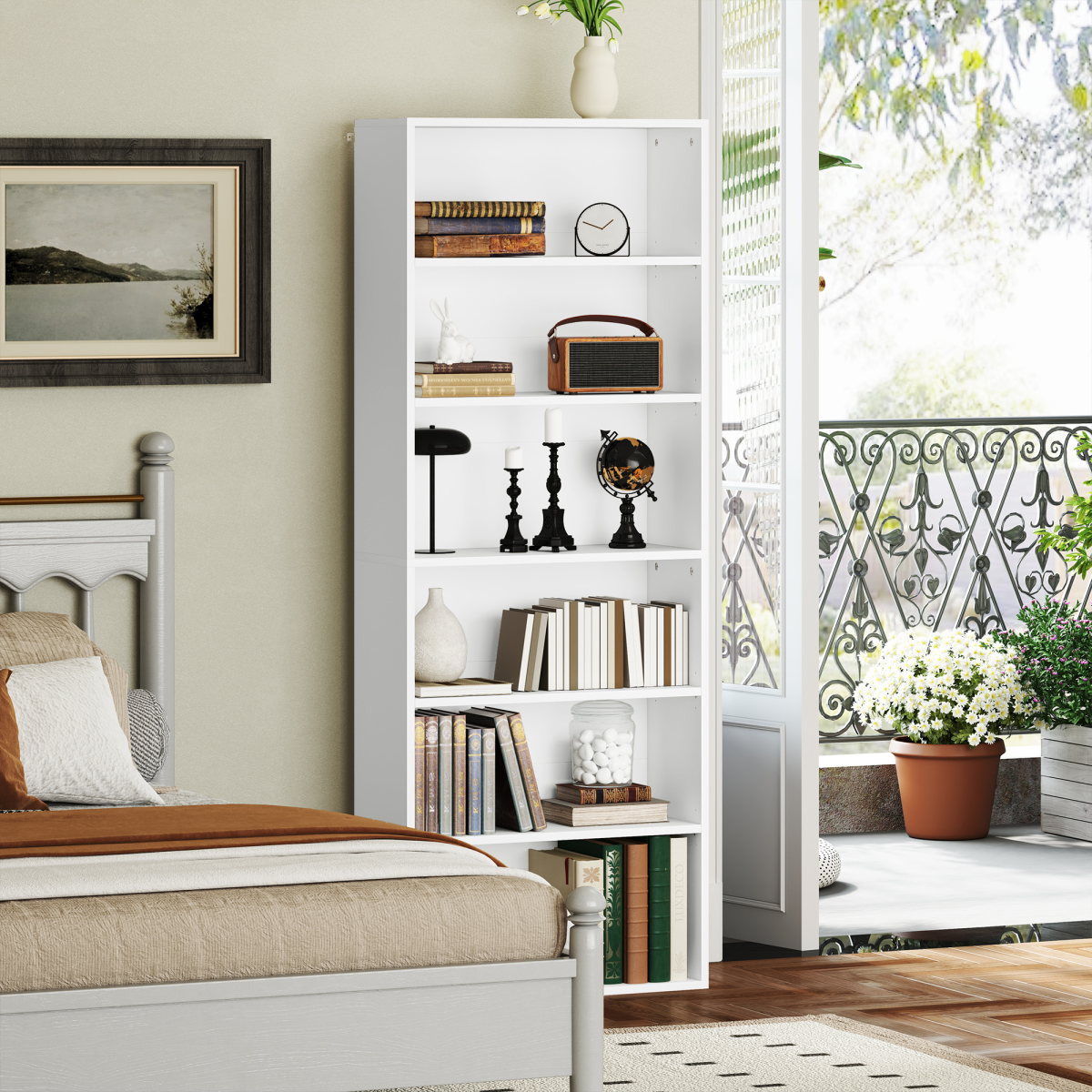 HOMCOM 6-Tier Freestanding White Bookcase with Adjustable Shelves