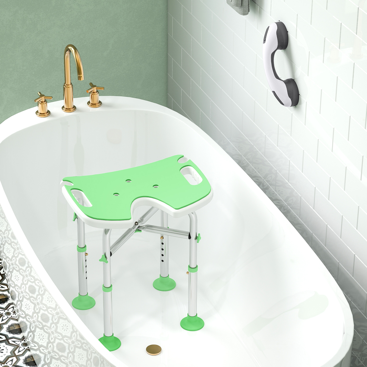HOMCOM Aluminium Adjustable Shower Stool with Suction Feet, 150kg