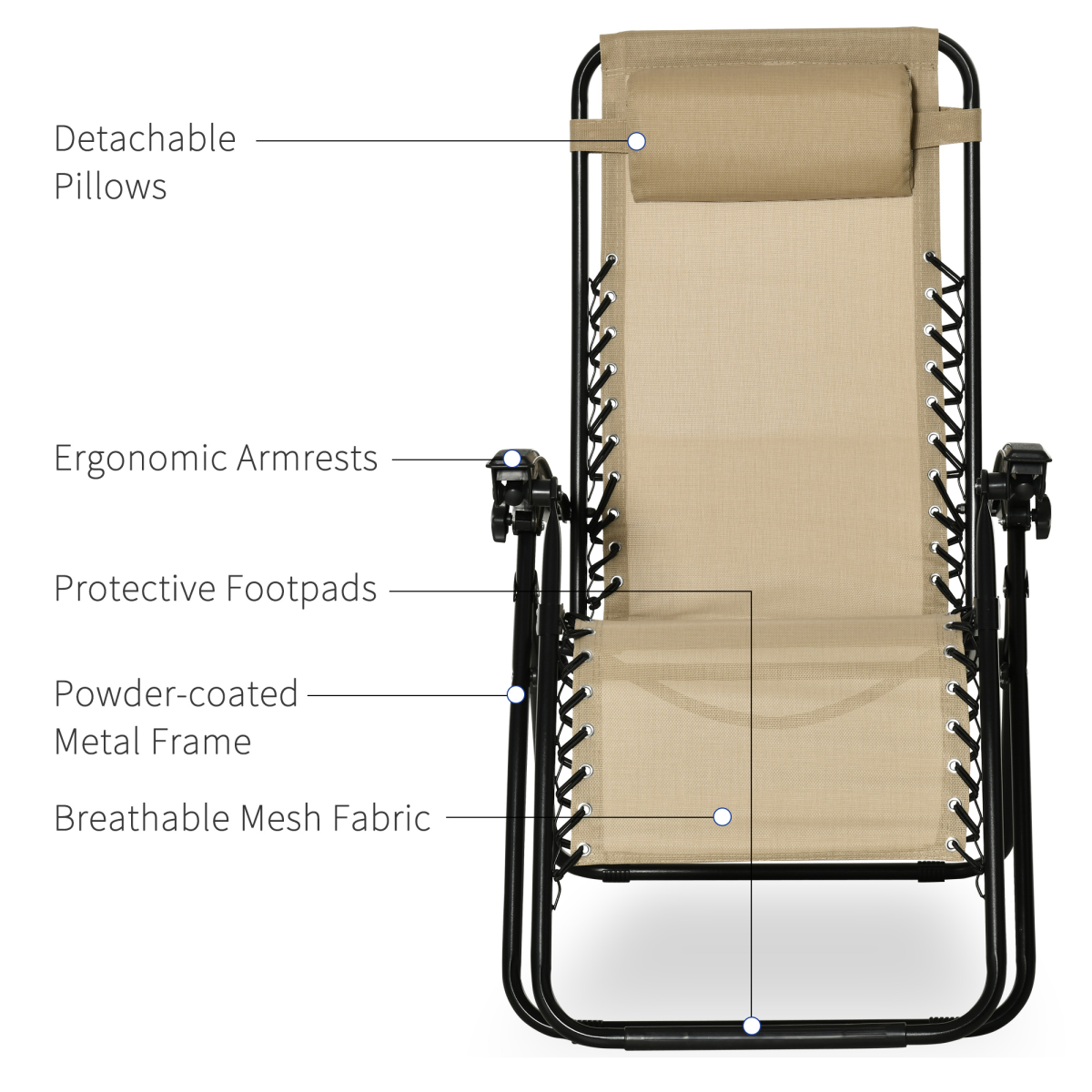 Outsunny 3-Piece Zero Gravity Sun Lounger Chair and Side Table Set with Cup Holders, Beige
