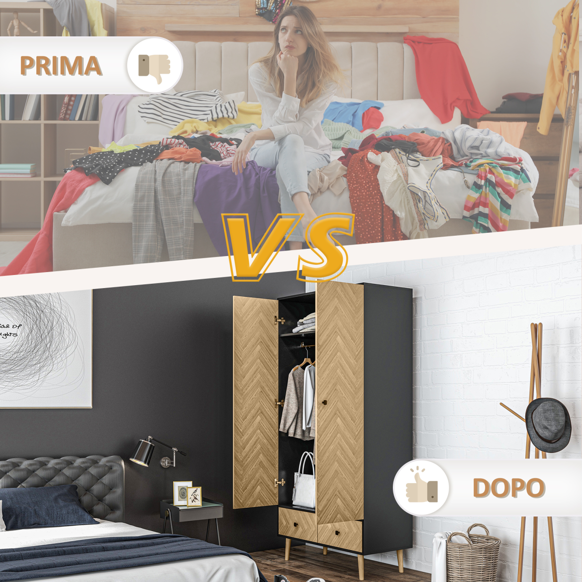 HOMCOM Wardrobe Cabinet with 2 Hanging Rods, 2 Shelves and 2 Drawers, Wood Grain Grey/Oak, 90x50x190cm