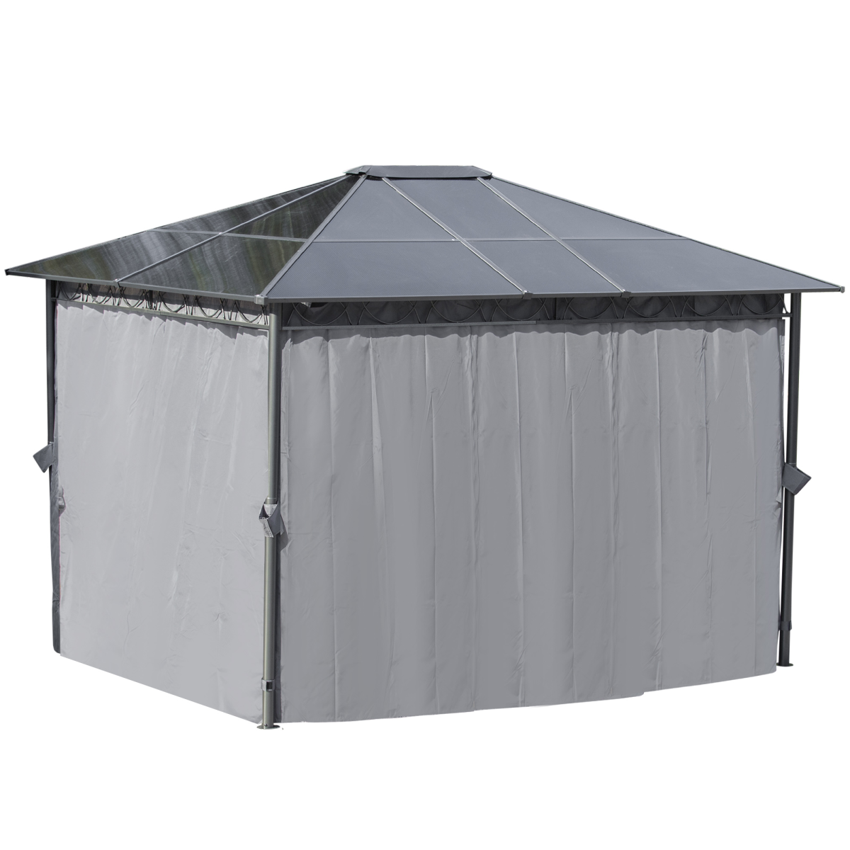 3.6 x 3 m Hardtop Gazebo with Polycarbonate Roof and Curtains