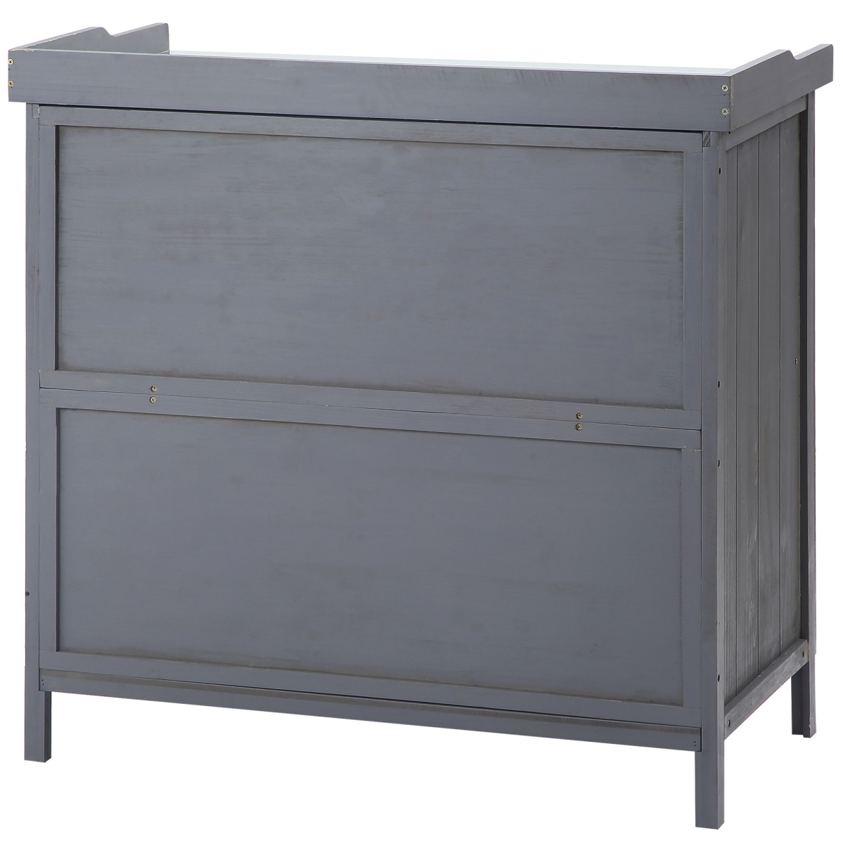 Outsunny Garden Storage Cabinet Potting Bench Table, Grey, Galvanised Metal Surface, Two Shelves, Magnetic Doors, Fir Wood Body