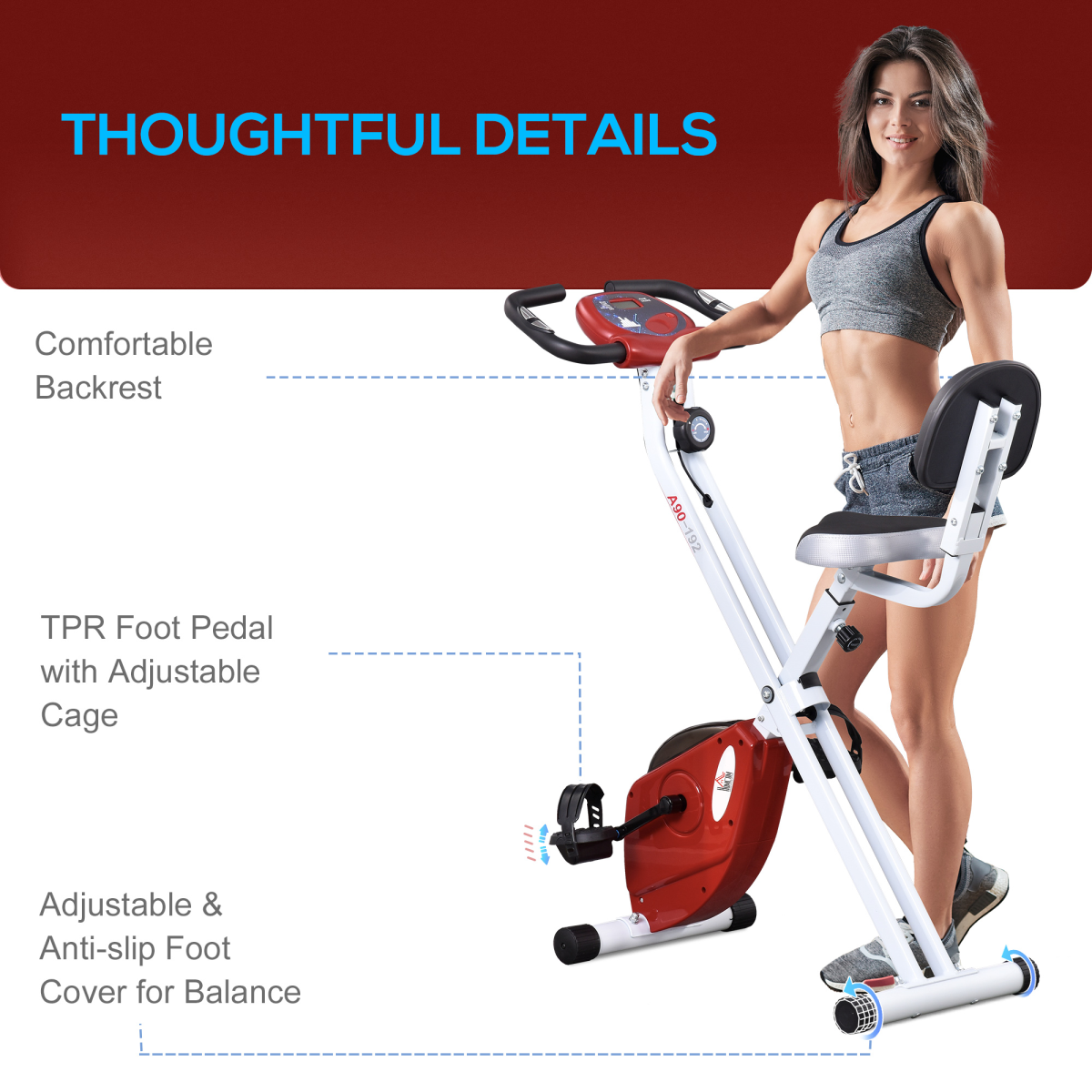 Foldable Magnetic Resistance Exercise Bike with LCD, Adjustable Seat, Red