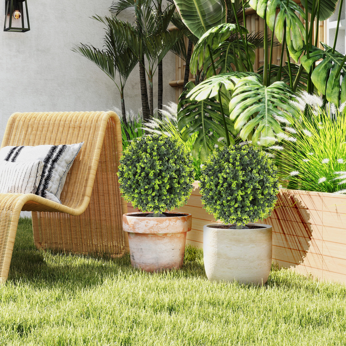 HOMCOM Set of 2 40cm Artificial Boxwood Topiary Balls Indoor Outdoor