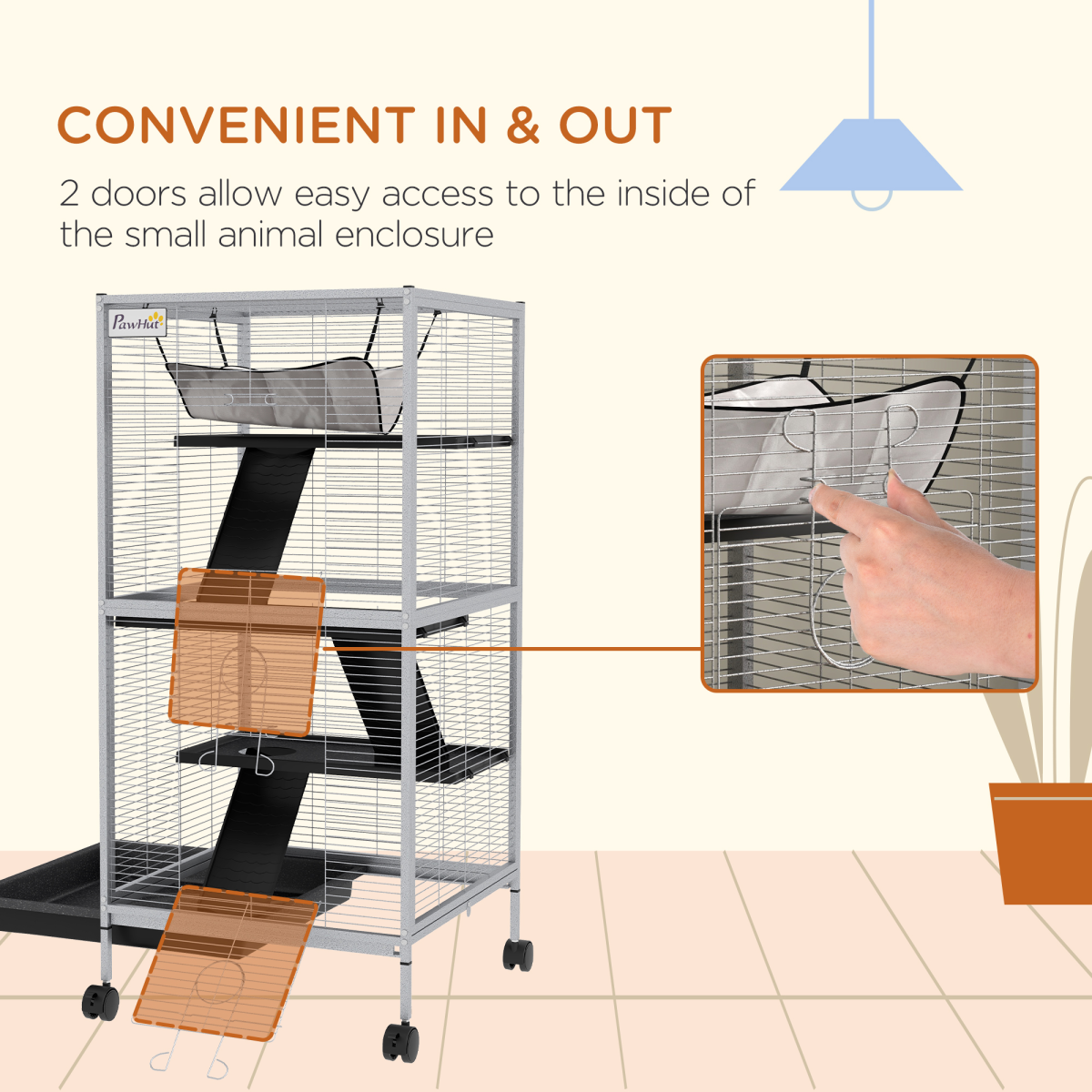PawHut Rolling Small Animal Cage for Chinchillas, Ferrets and Kittens, Grey