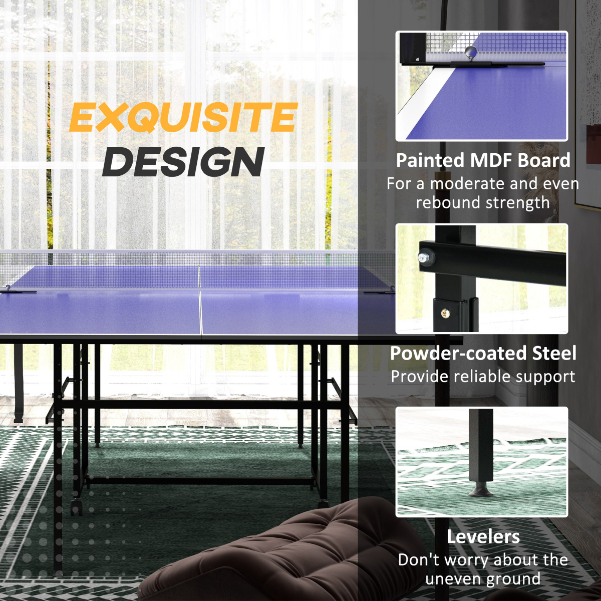 SPORTNOW 9FT Folding Indoor Table Tennis Table, Blue, 4 Wheels
