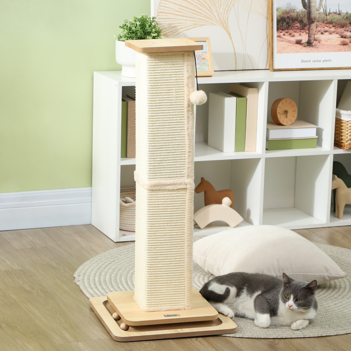 PawHut 87cm 3-in-1 Cat Scratching Post with Track Ball Toy