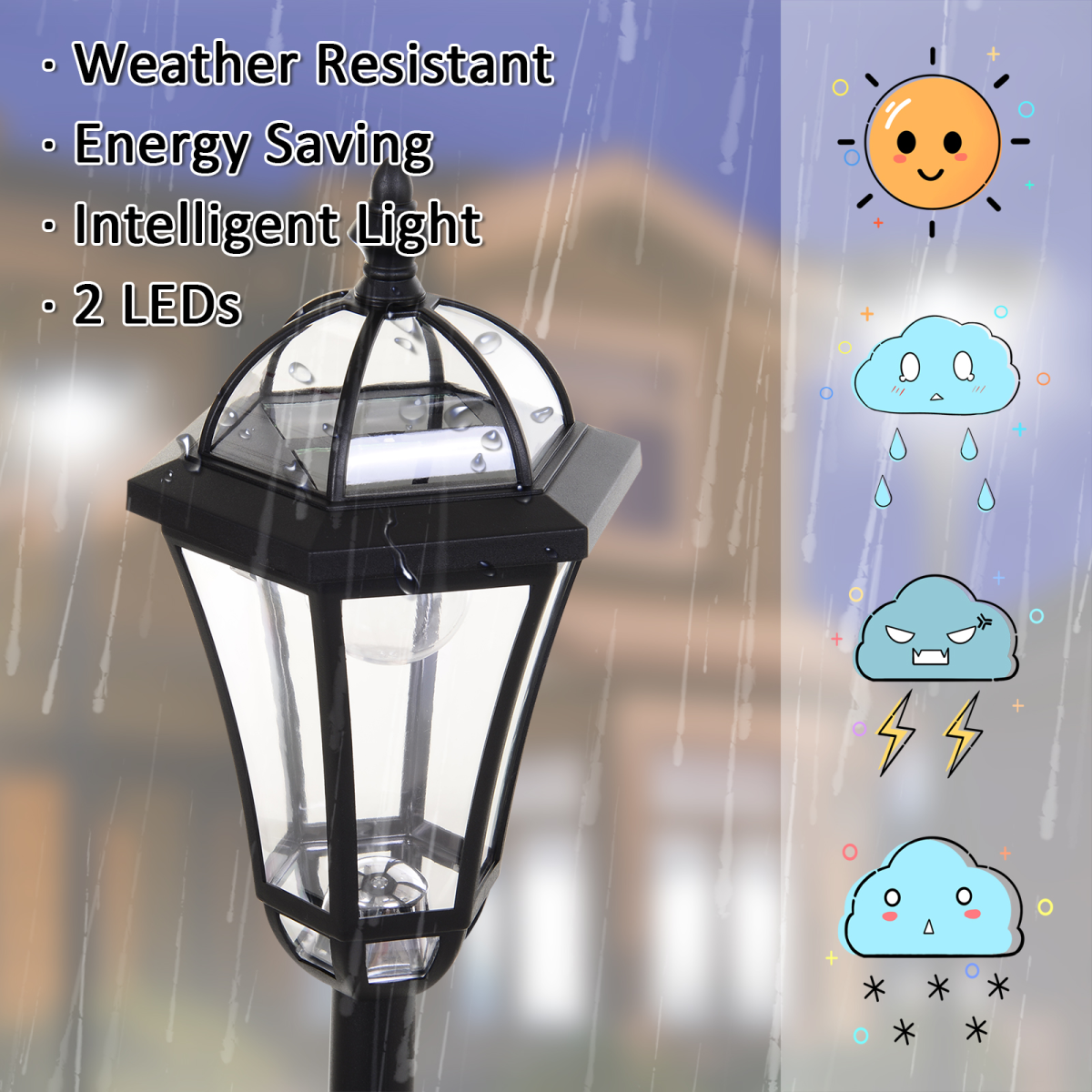 Outsunny 2-Piece LED Solar Powered Garden Lamp Post Lanterns, Black