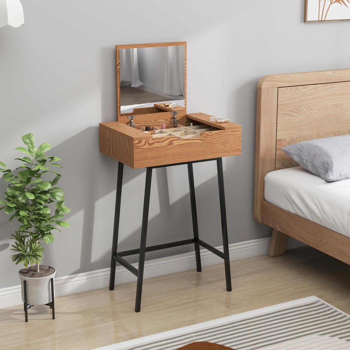 HOMCOM Industrial Vanity Desk with Flip-Up Mirror, Natural Wood Effect