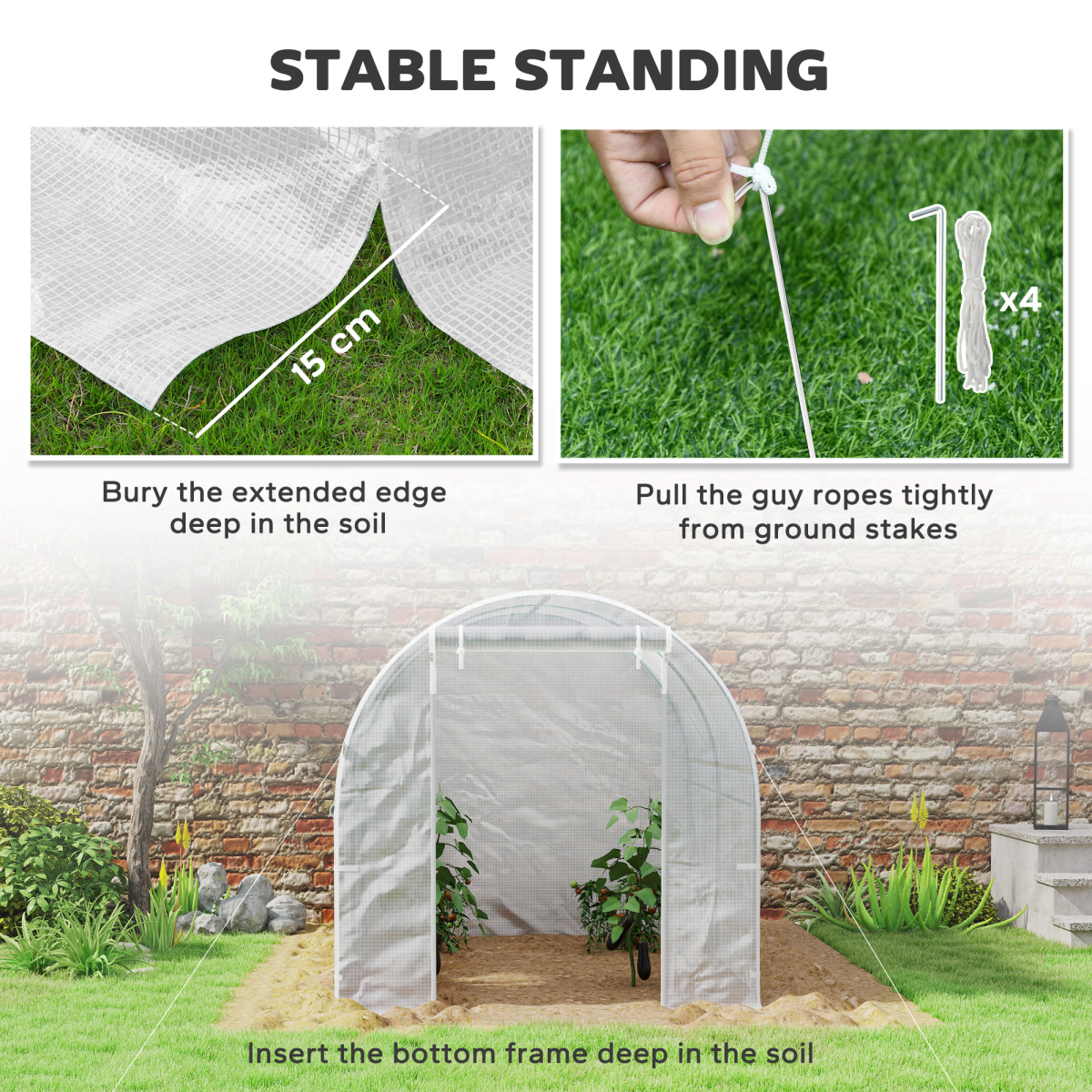 Outsunny Polytunnel Greenhouse Outdoor Grow House with Roll-Up Door and Windows 200 x 245 x 198 cm
