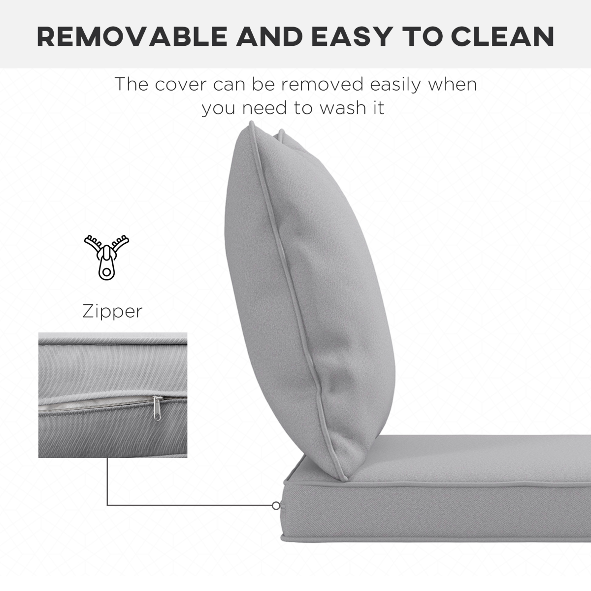 Outsunny One-Piece Outdoor Seat and Back Cushion Set, Light Grey, Polyester, Removable Machine-Washable Covers