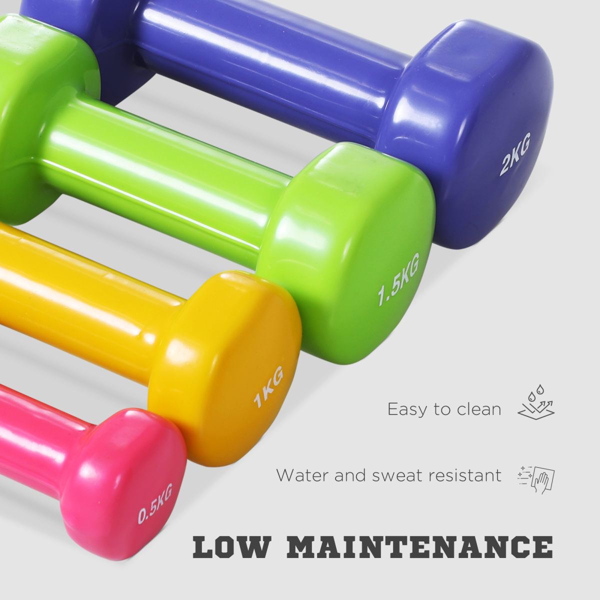 10kg Colourful Dumbbell Set with Case, 4 Pairs 0.5kg to 2kg, Home Exercise and Toning Weights, HOMCOM