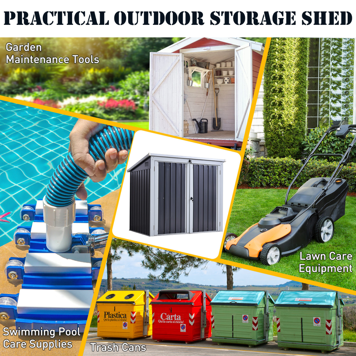 Steel Garden Storage Shed for 2 Wheelie Bins, Double Doors, Lift-Up Lid, Lockable Steel Bin Cover