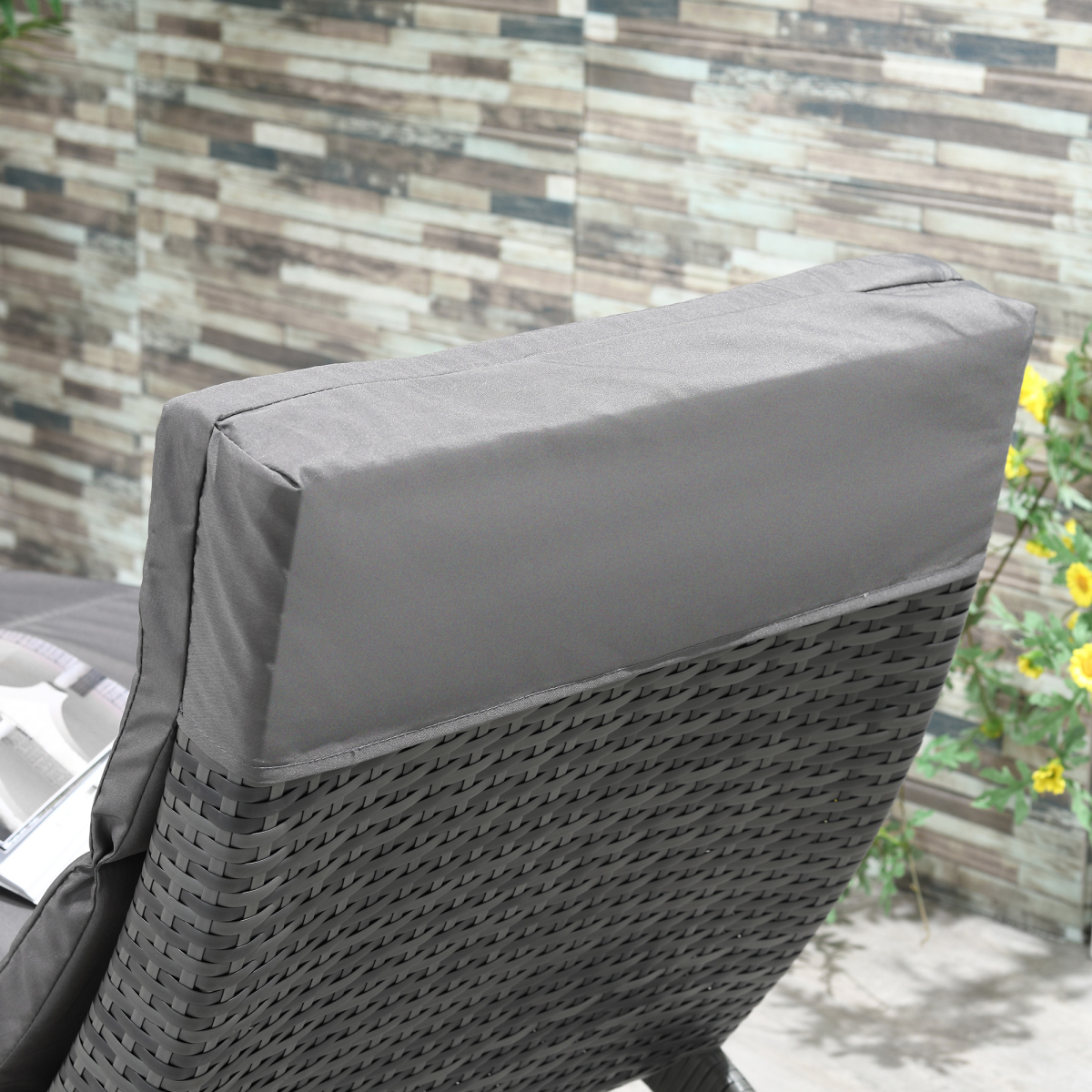 Garden Patio Rattan Wicker Folding Sun Lounger Cushion Grey