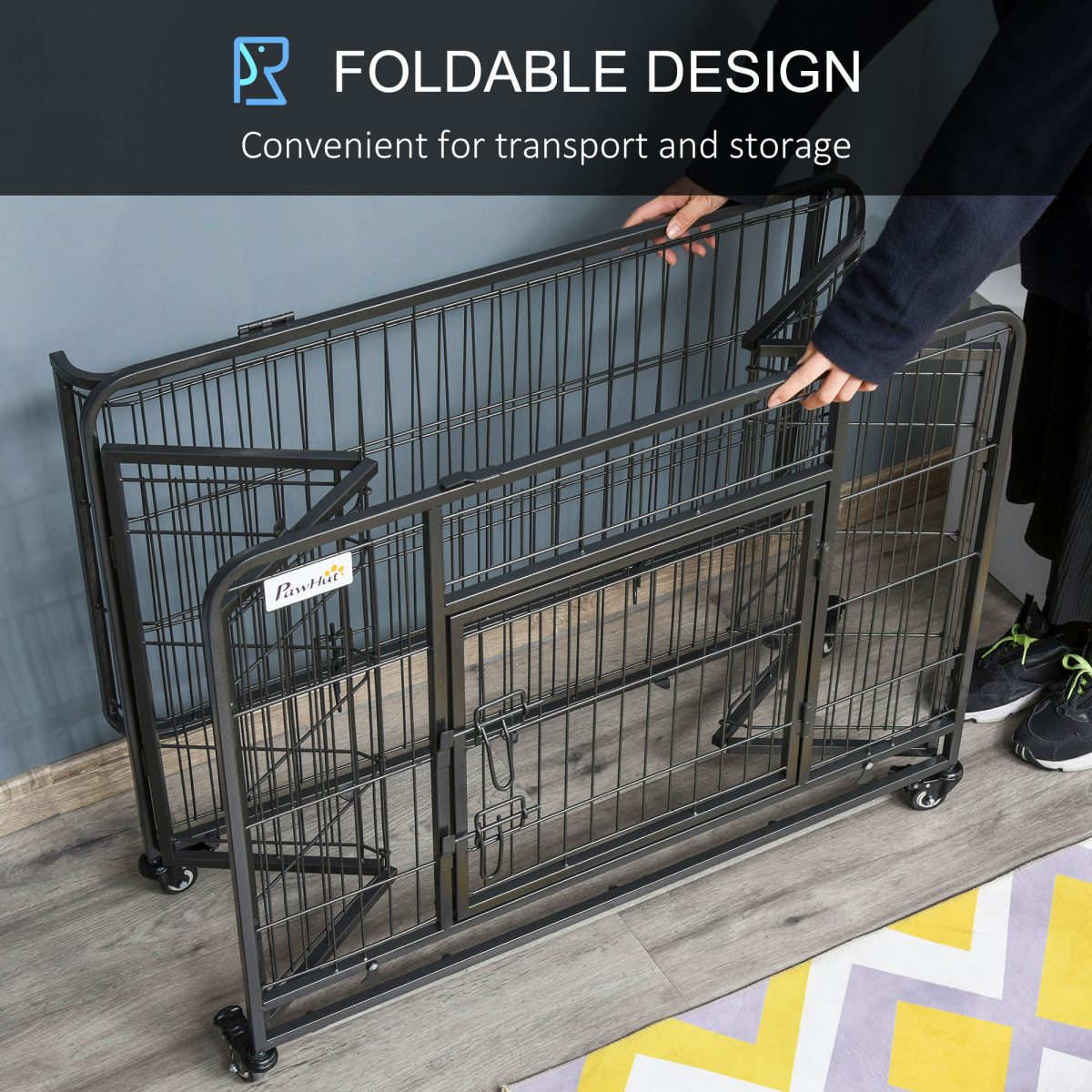 PawHut Metal Dog Crate Kennel with Locking Door, Wheels for Medium Dogs