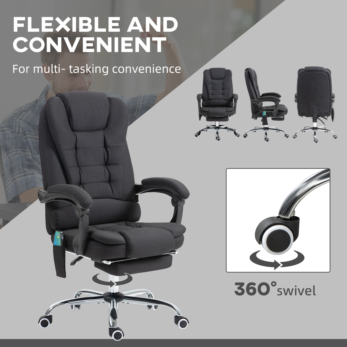 Vinsetto Massage Office Chair with Heat, Recline & Footrest, Black