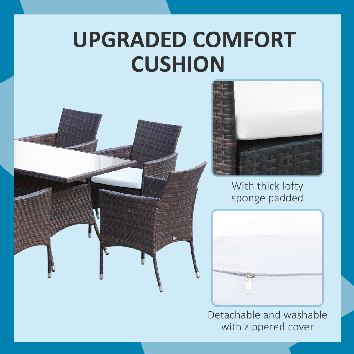 Outsunny 7-Piece Rattan Garden Dining Set, 6 Chairs, Glass Table Top