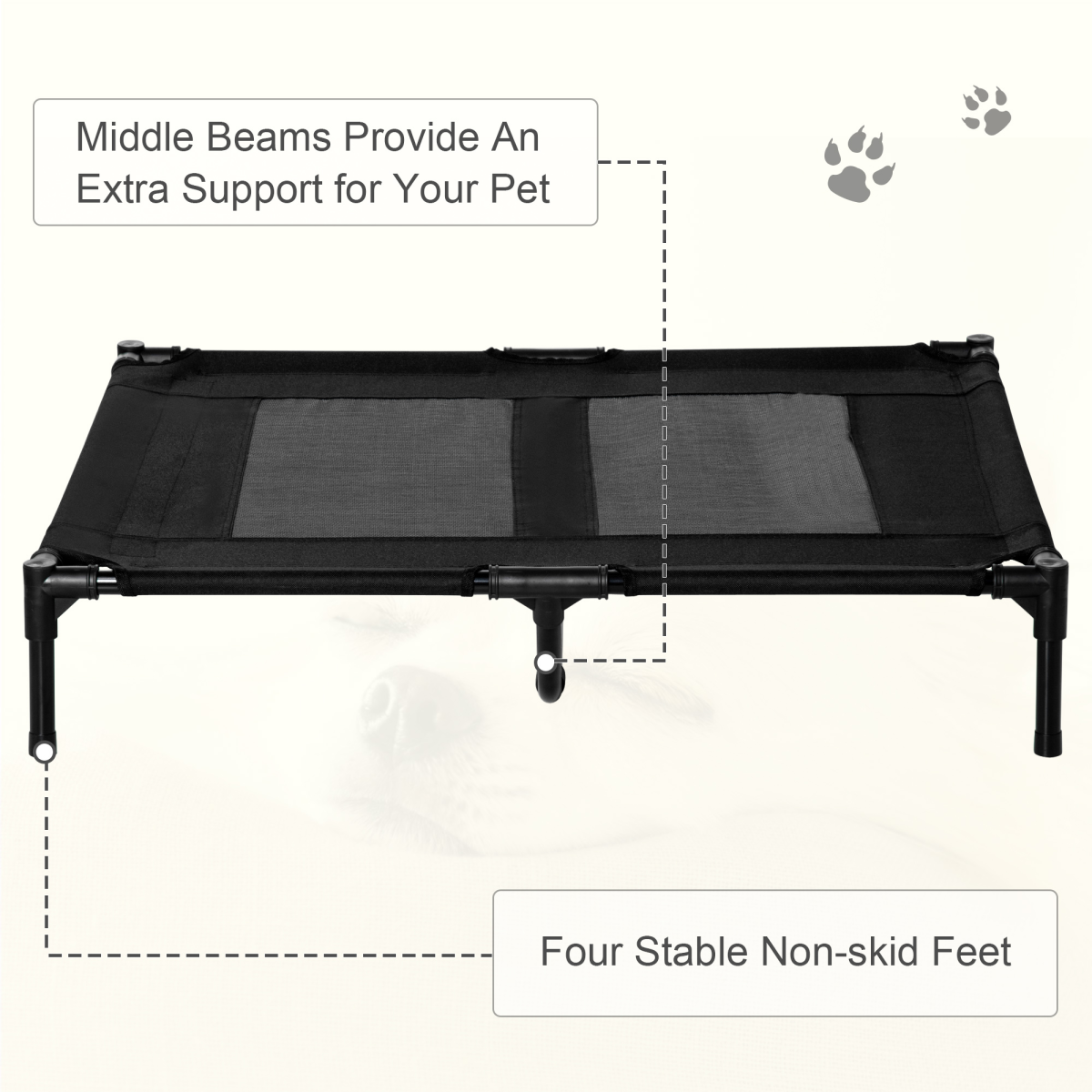 PawHut Large Elevated Pet Cot Bed, Portable Dog Cat Sleep Bed, Outdoor Camping, Black