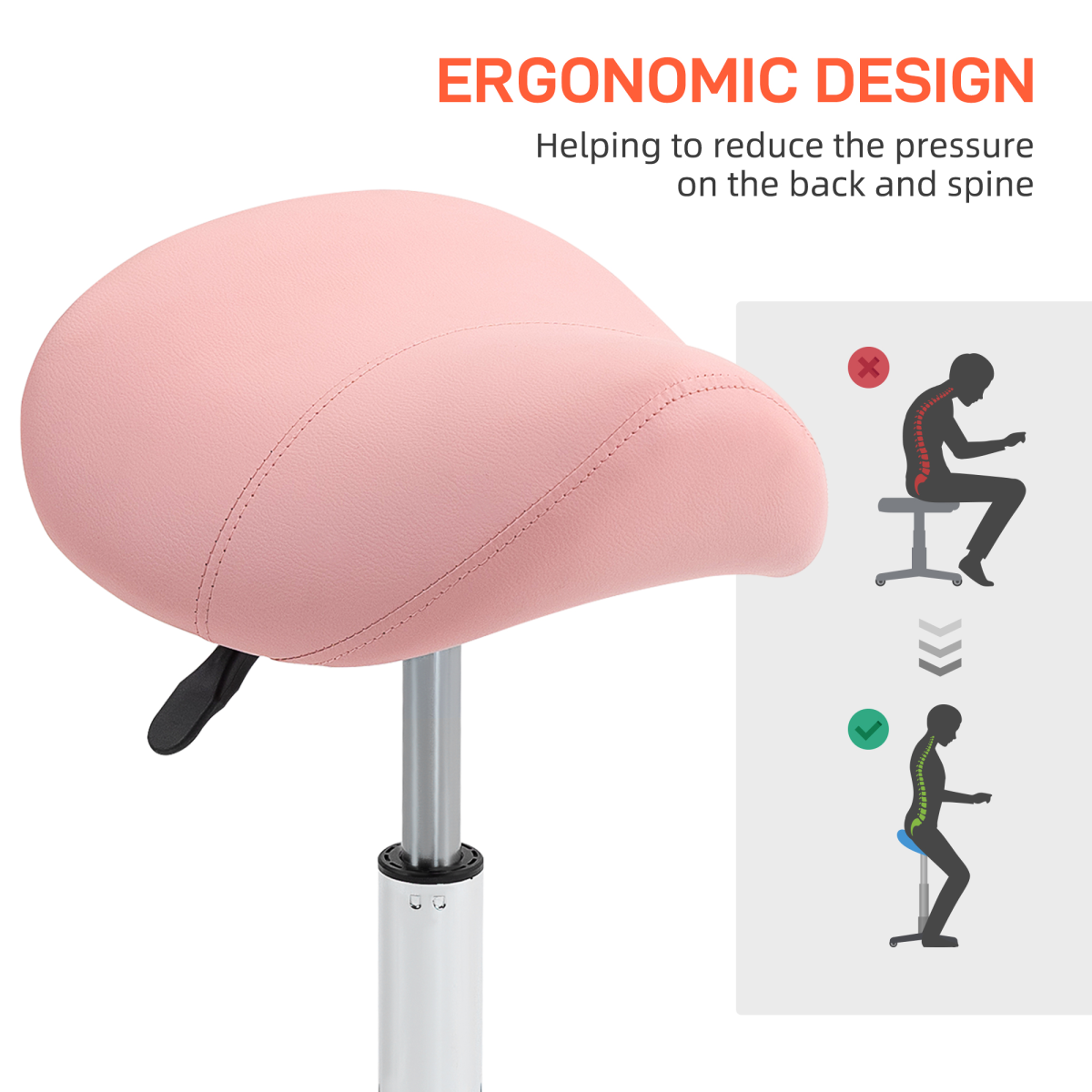 HOMCOM Pink PU Leather Saddle Stool with Padded Adjustable Seat