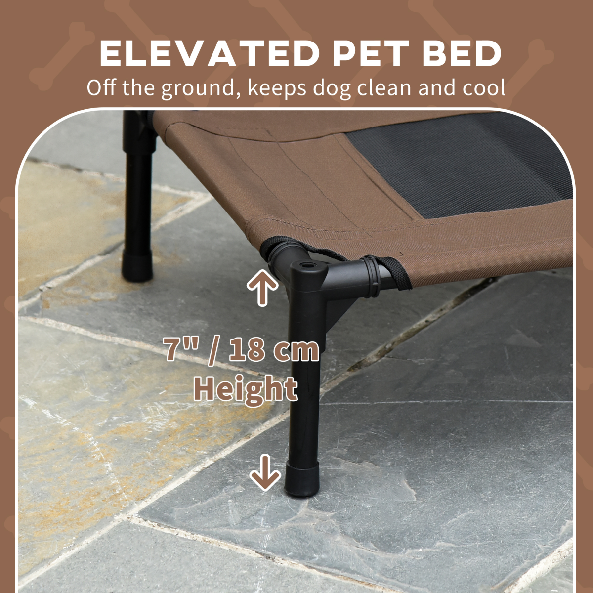 PawHut Elevated Dog Bed with Canopy, Outdoor Cot, Brown
