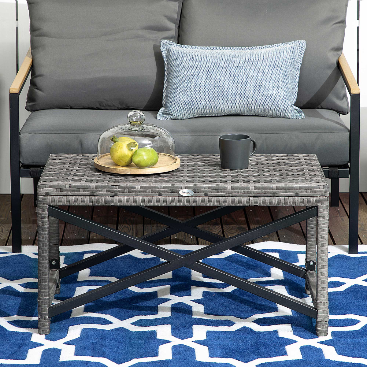 Outsunny Outdoor Rattan Coffee Table with Woven Plastic Top