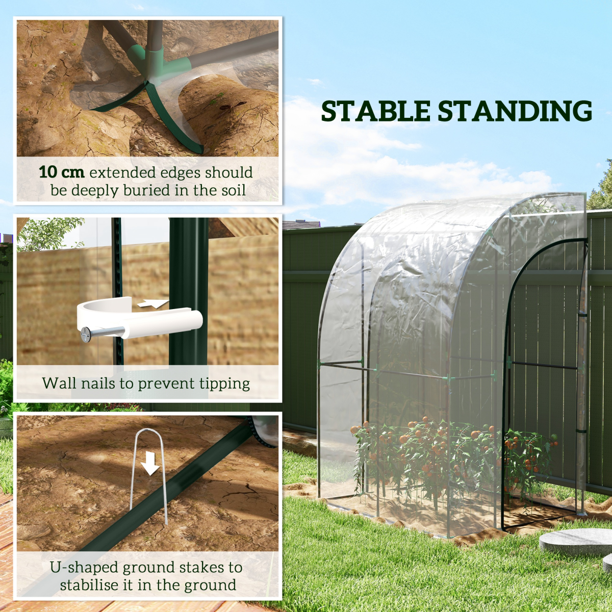 PawHut Lean-To Walk-In Plastic Greenhouse with Zipped Doors