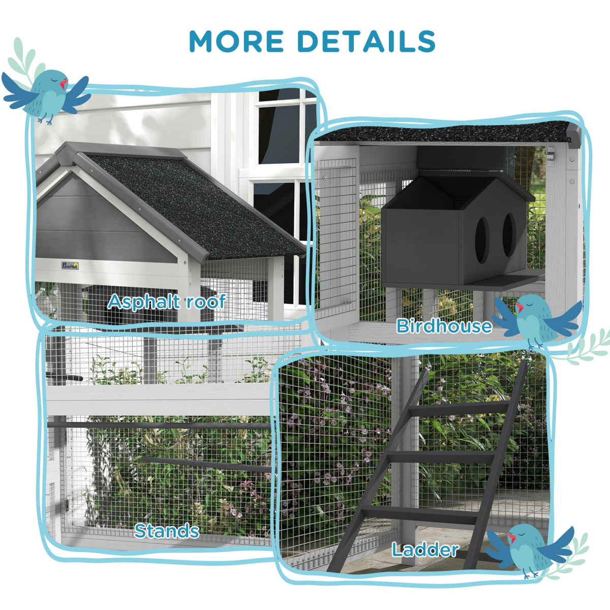 PawHut Bird Cage with Stands for Finches & Parakeets, Grey