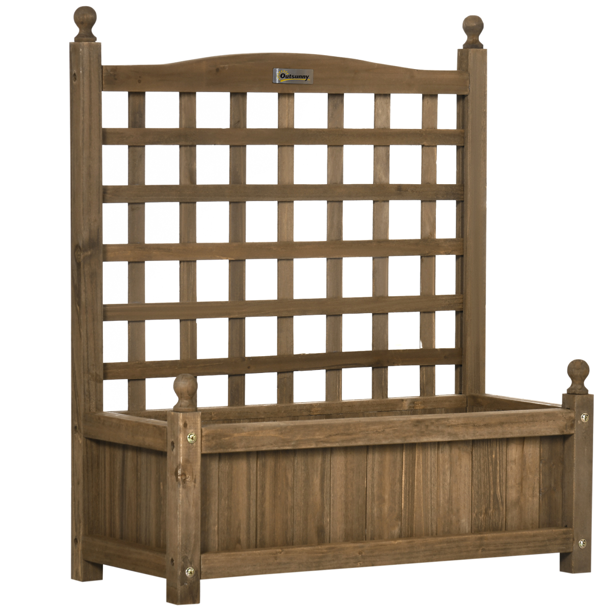 Outsunny Garden Planter Box with Trellis, Freestanding Brown