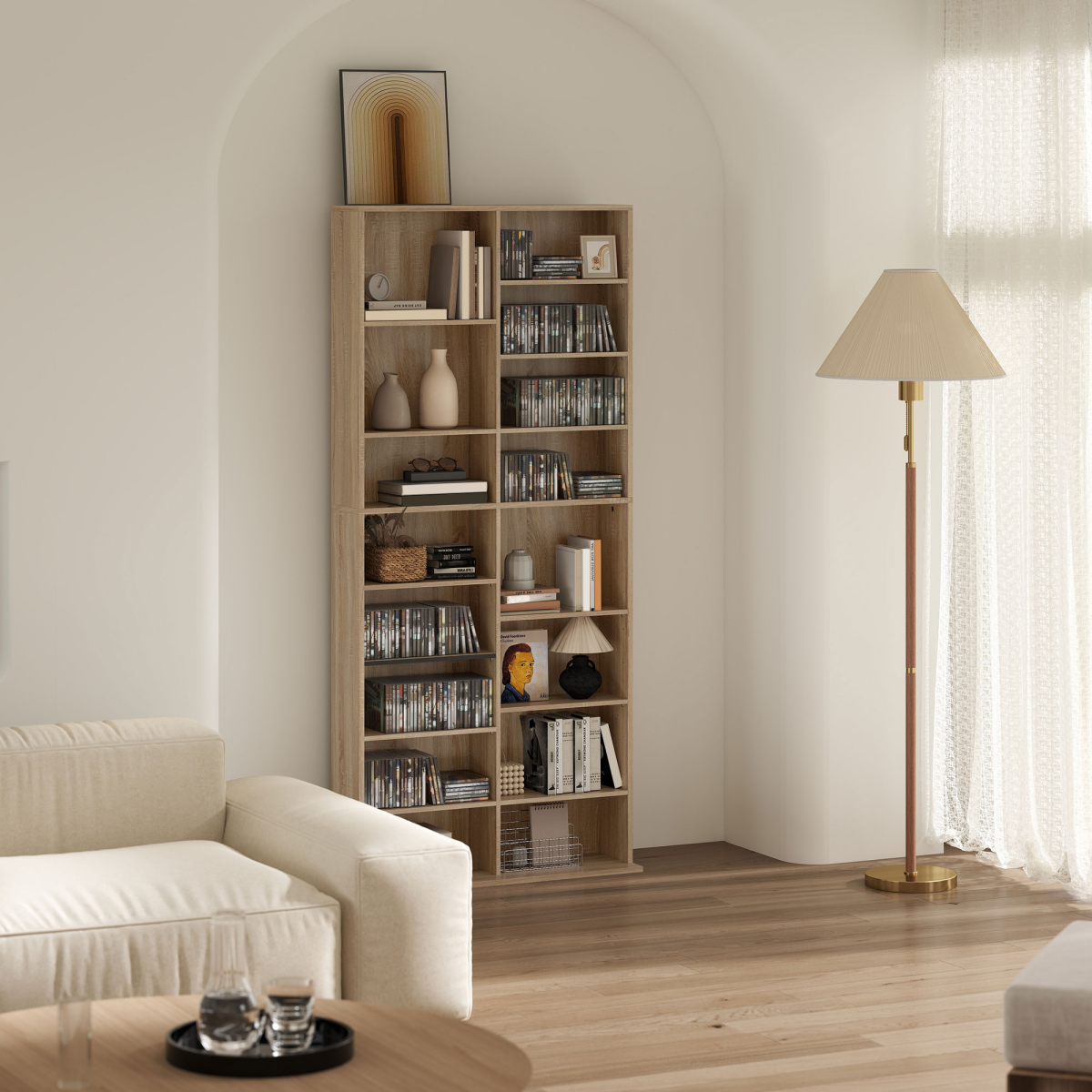 HOMCOM 640 CD 360 DVD Storage Tower, 18 Compartments, Natural